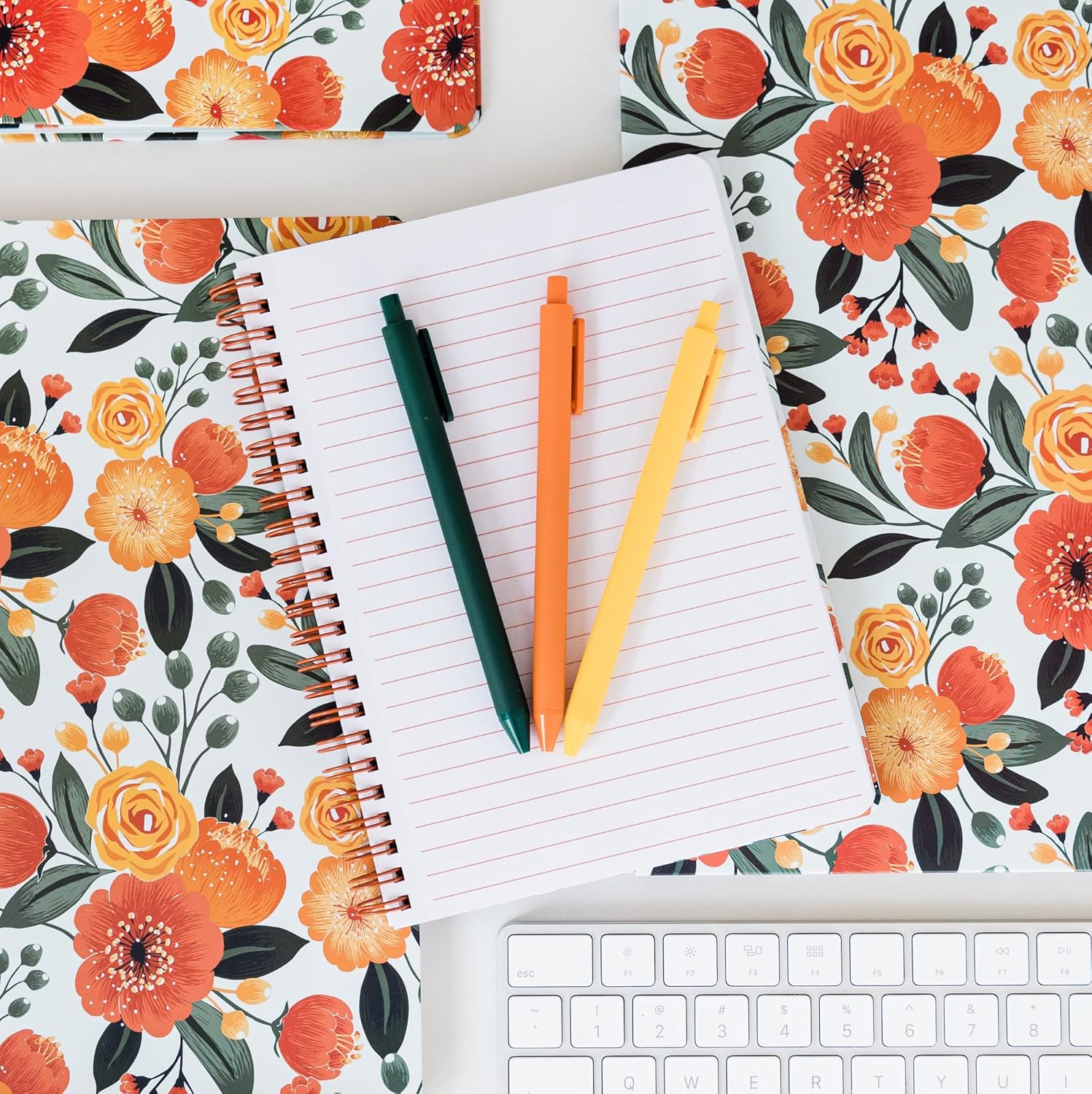 Steel Mill & Co Cute Large Spiral Notebook with Durable Hardcover and 160 Lined Pages Bundle with Mini Spiral Notebook with Durable Hardcover and 160 Lined Pages, Orange Floral
