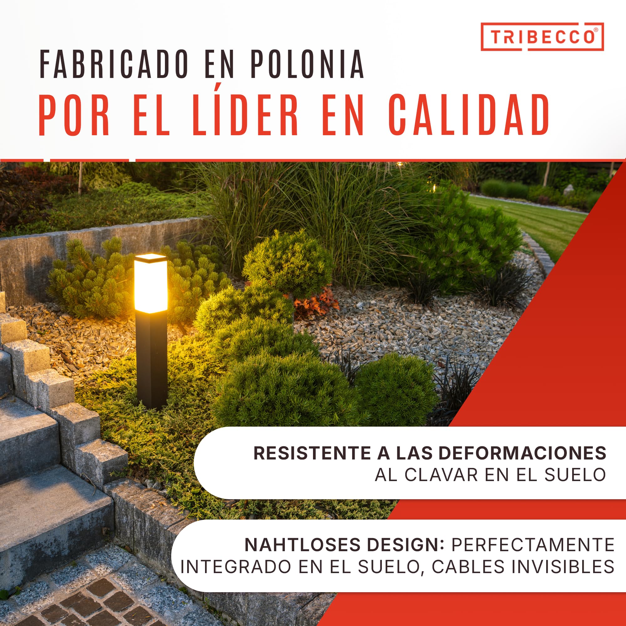 TRIBECCO Estaca de impacto para lámpara de jardín – Ø 116 x 300 mm – con apertura Ø 30 mm para gestión de cables – Acero plano galvanizado – Anclaje de suelo para iluminación de jardín