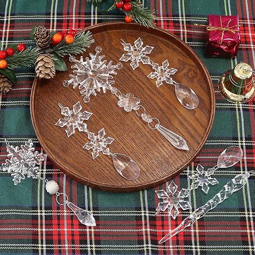 Miniatura 7 de 18 adornos de cristal para decoración de árbol de Navidad, copos de nieve colgantes de Navidad, adornos de cristal de carámbano acrílico para árbol