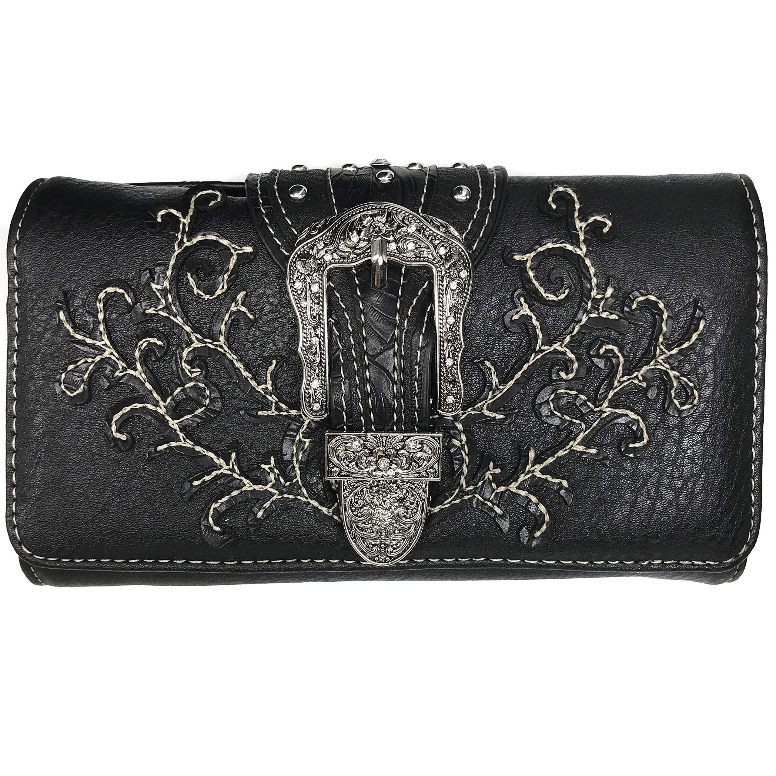 Zelris Western Country Floral Buckle Crossbody Trifold Fold Wallet