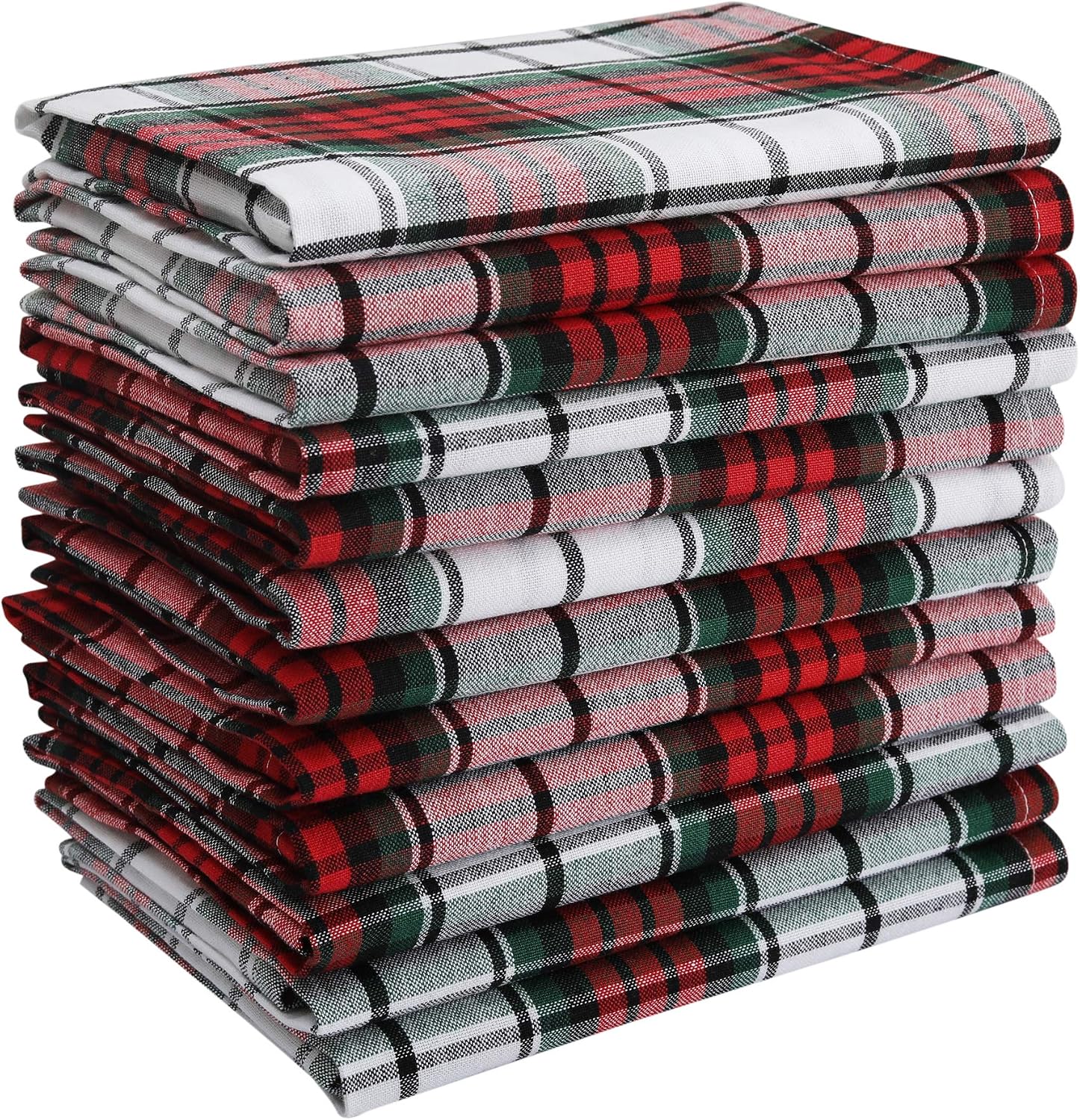 DG Collections Dinner Napkins, 100% Cotton Over Sized Kitchen Napkins, Set of 12 Pack (19 x 19 Inch) Red & Green Plaid for Christmas and Thanksgiving with Mitered Corner and Lint Free
