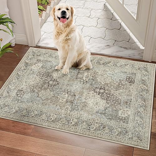 Miniatura 2 de Zacoo Alfombra bohemia de 2 x 3 pies, estilo vintage, para interiores, lavable, antideslizante, tapete de baño pequeño, tapete pequeño de pelo bajo