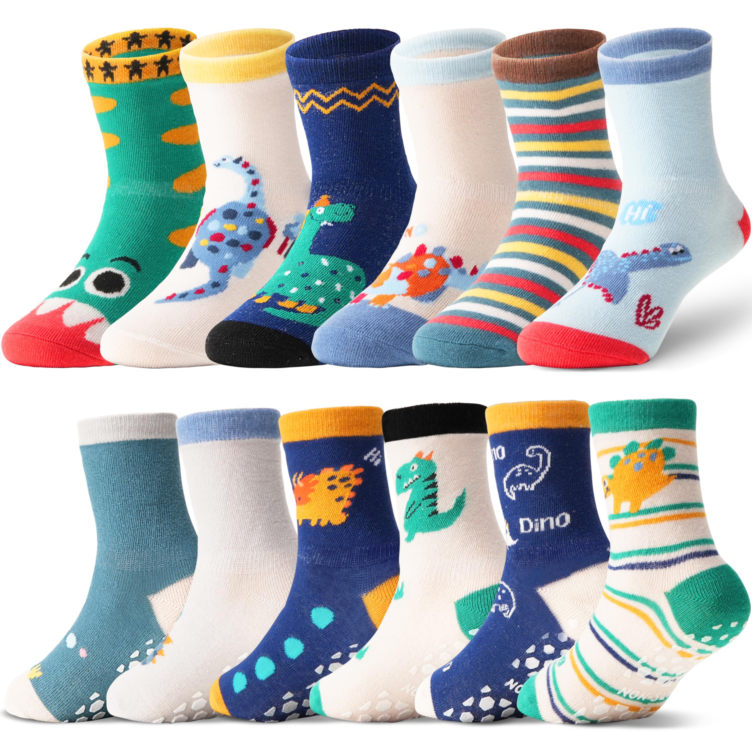 ANTSANG Stoppersocken Kinder für Mädchen Jungen Kleinkind Greifer Socken, Crew Baumwolle Antirutsch, 12 Paar