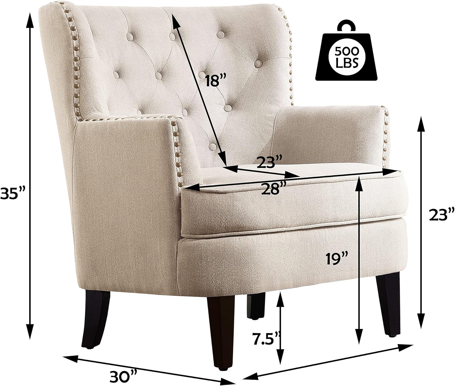 Rosevara Atlas Mid-Century Modern Upholstered Lounge Arm Chair - Tufted, Small, Cozy with Soft Cushion for Living Room, Bedroom, Small Spaces