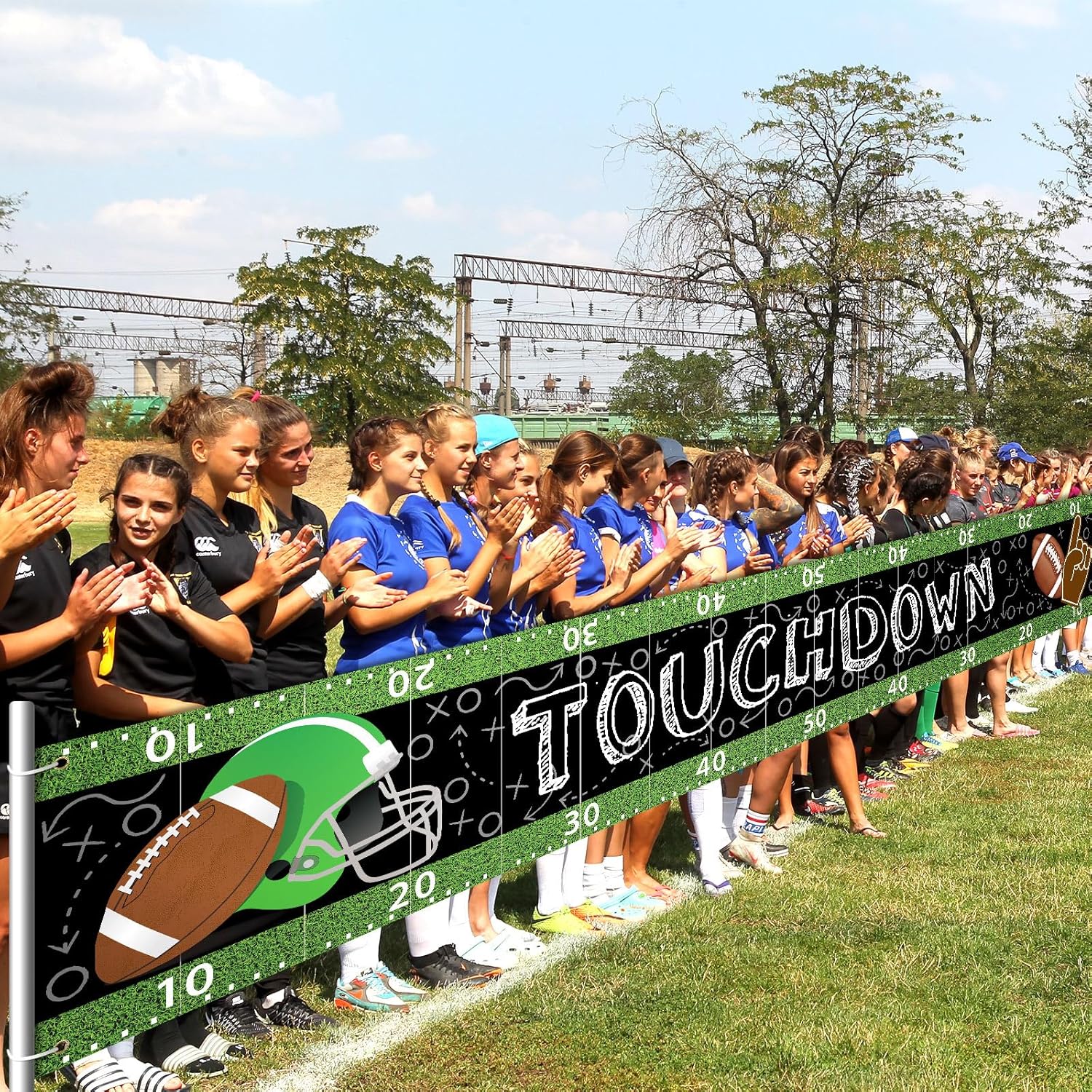 Oudain Large Football Party Decorations Football Birthday Banner Touchdown Banner Game Day Sports Fan Supplies with 1 Long Ribbon Football Backdrop Hanging Decorations - Image 4