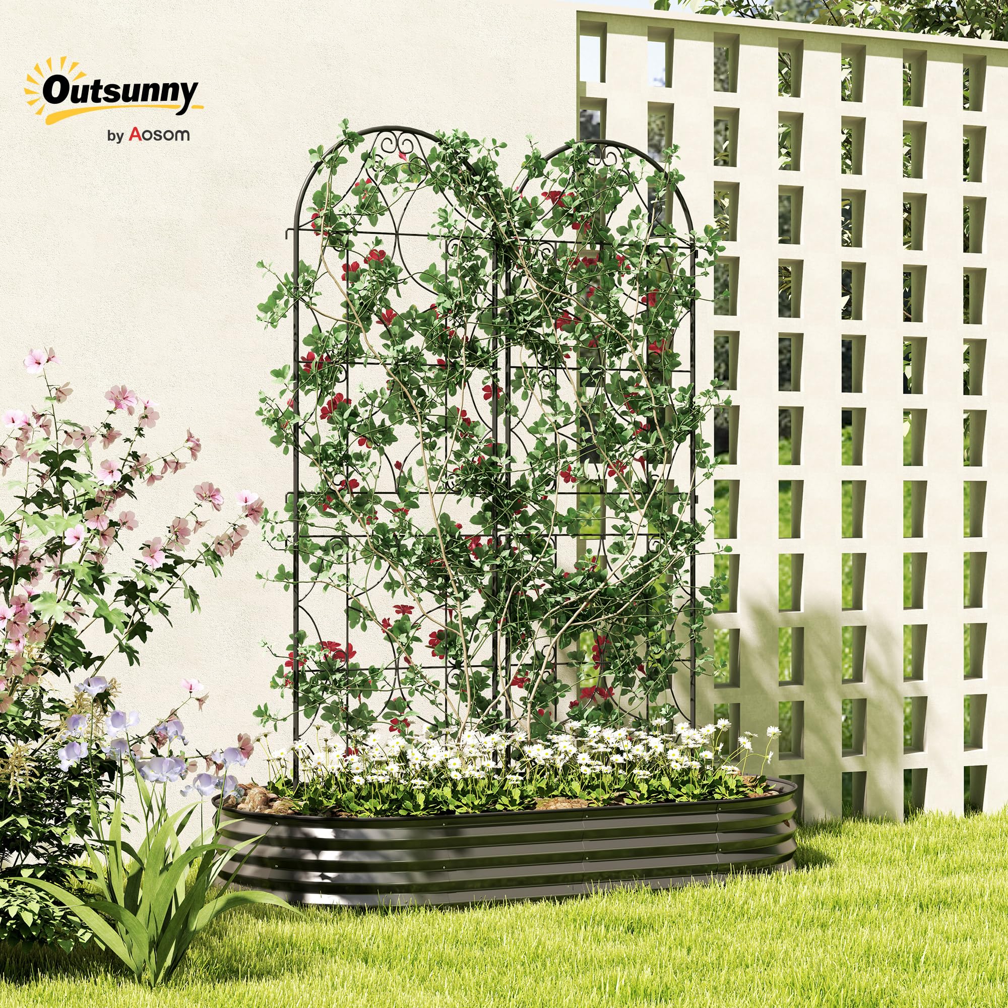 Outsunny Support pour Plantes Grimpantes Motif Irrégulier 50 x 180 cm Noir | Lot De 2, Treillis De Jardin, pour Légumes, Vignes, Fleurs, En Métal, Extérieur