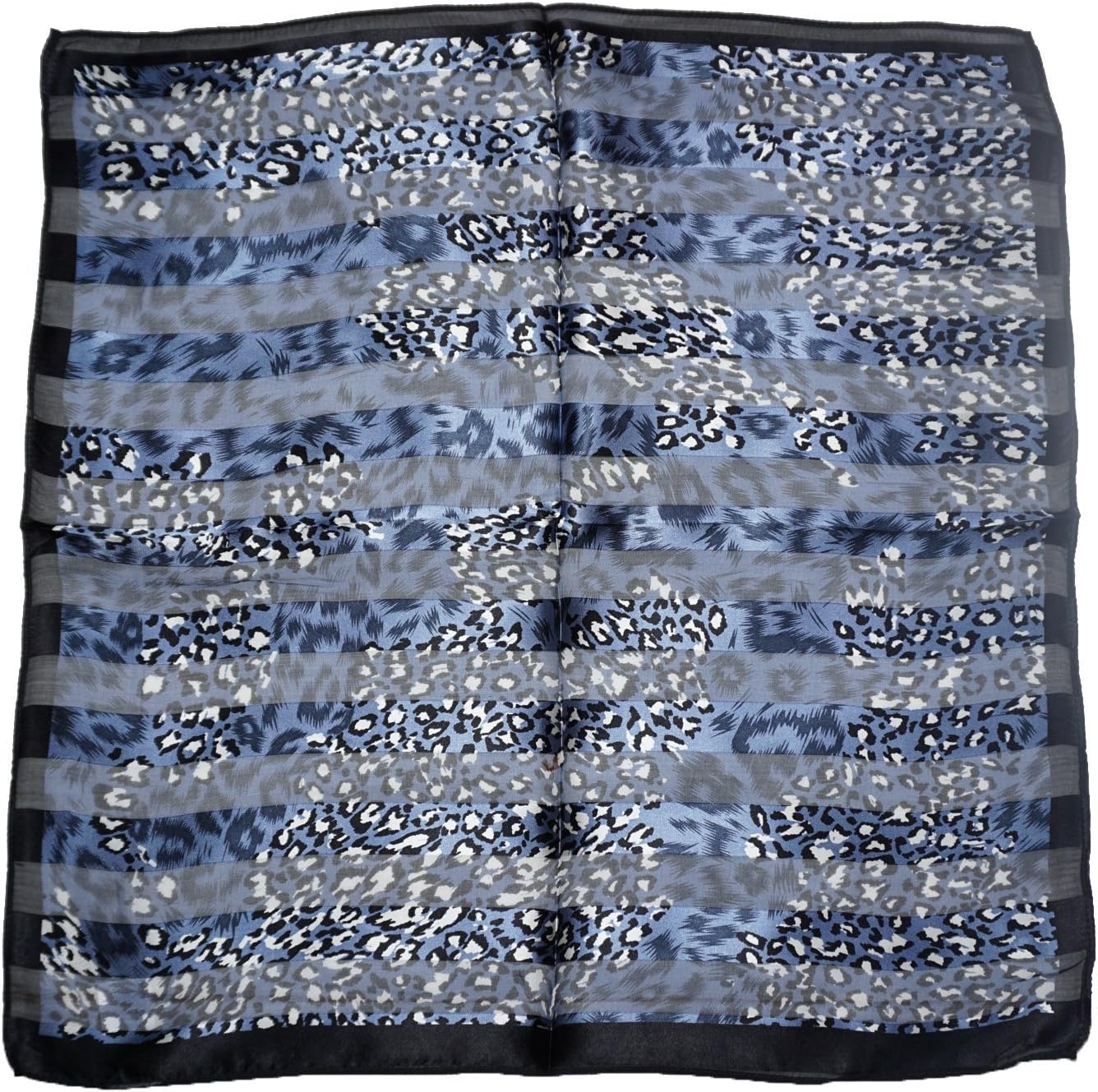100% Silk Scarf Shawl, Scarfs for Women, Small Square, 20 inch x 20 inch (Blue, leopard)