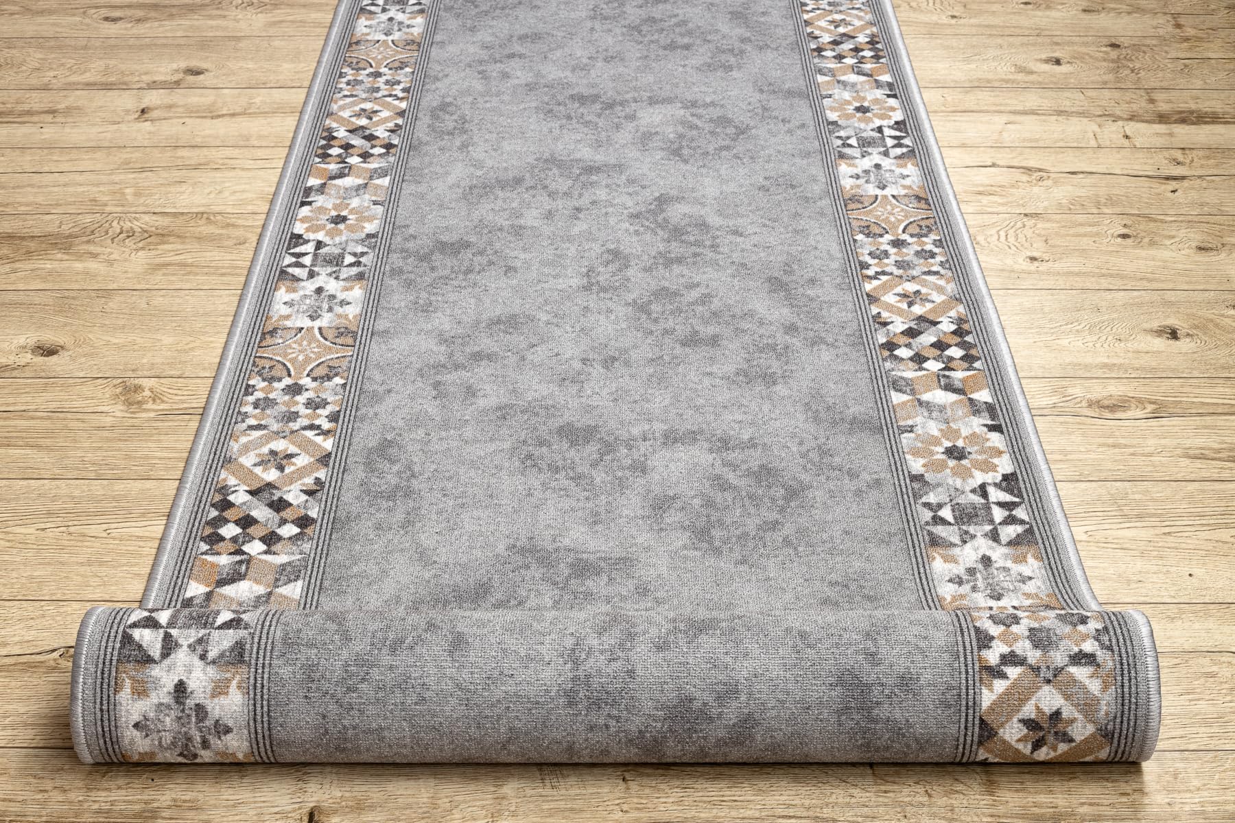 rugsx Antirutsch Teppichläufer Murcia - Lissabonfliesen, Rahmen, moderner Kurzflor für Küche, Flur & Wohnzimmer, Meterware, grau 100x210 cm