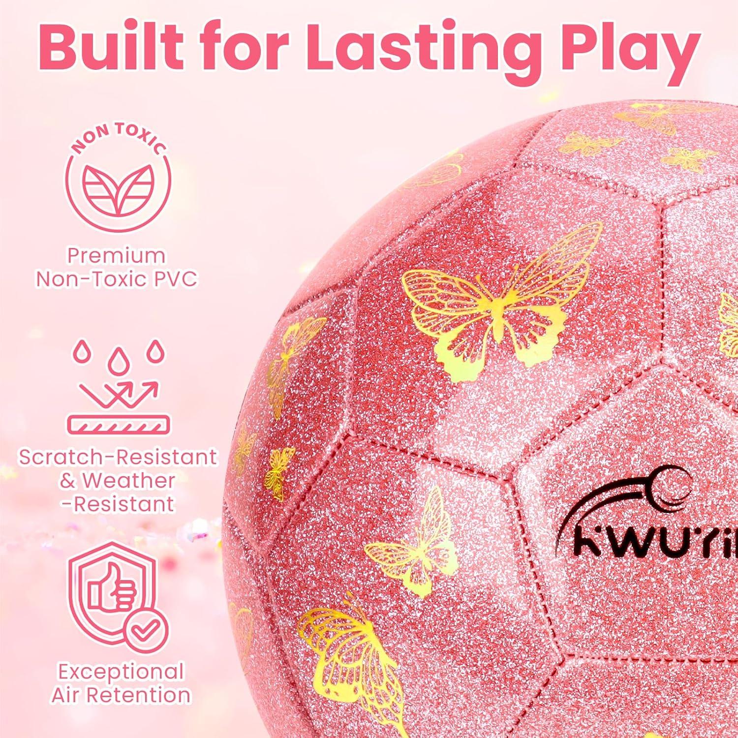 Soccer Ball Size 3 Purple Pink Glitter Butterfly Football for Kids Sparkle Gift for Boys Girls Toddlers Aged 3-8 Easter Birthday Present for Youth Kids Indoor Outdoor Practice - Image 6