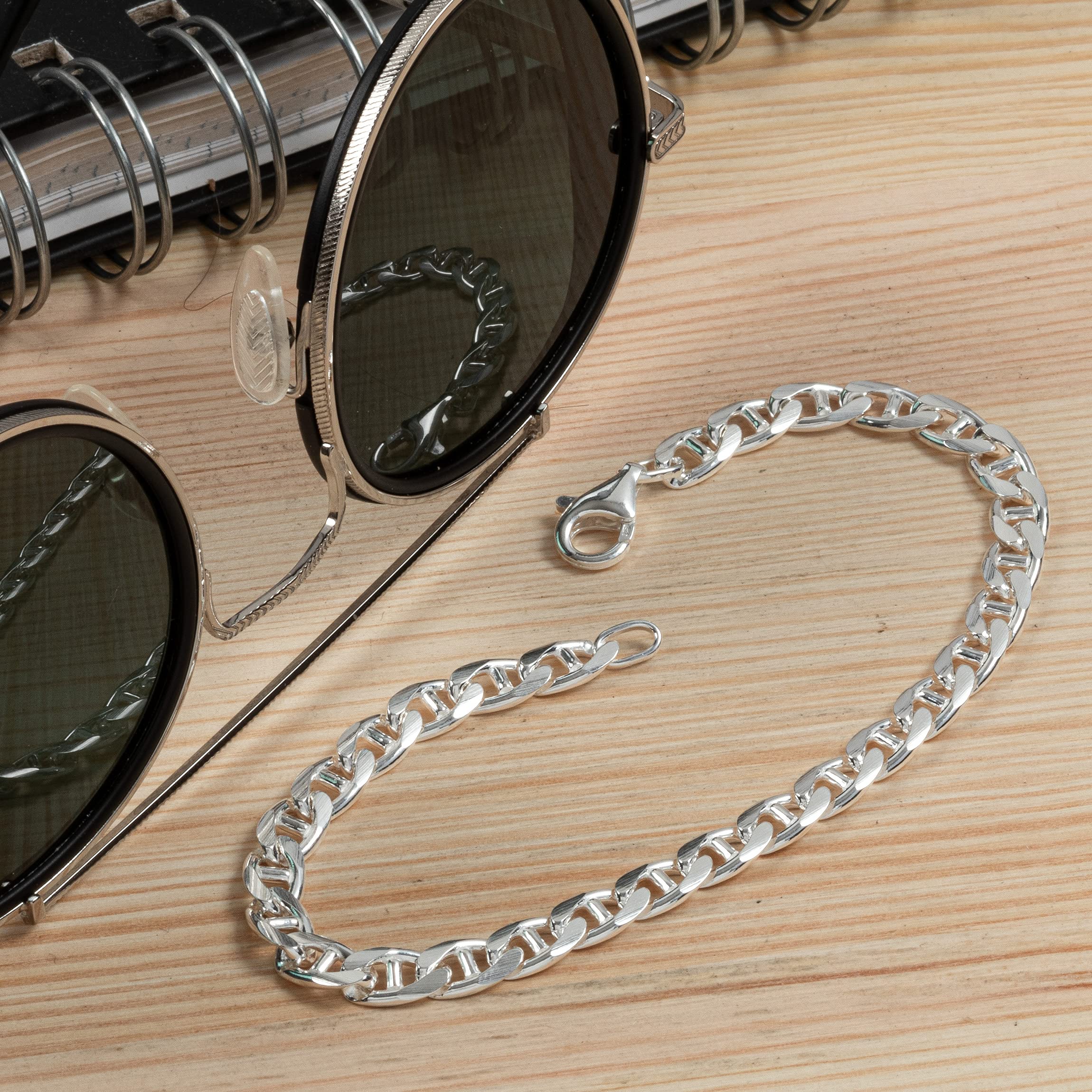 NKlaus pulsera de plata de ley 925 22cm barra de la cadena del tanque ovalada pulida cadena de la pulsera 12193