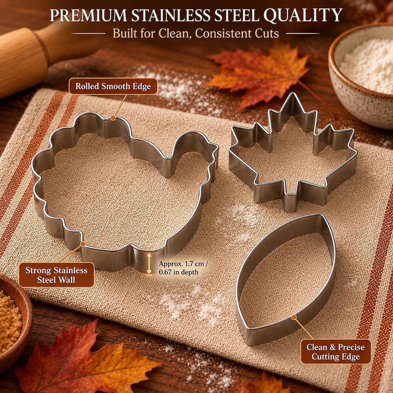 Thanksgiving Cookie Cutters, 9-Piece Stainless Steel Fall Set