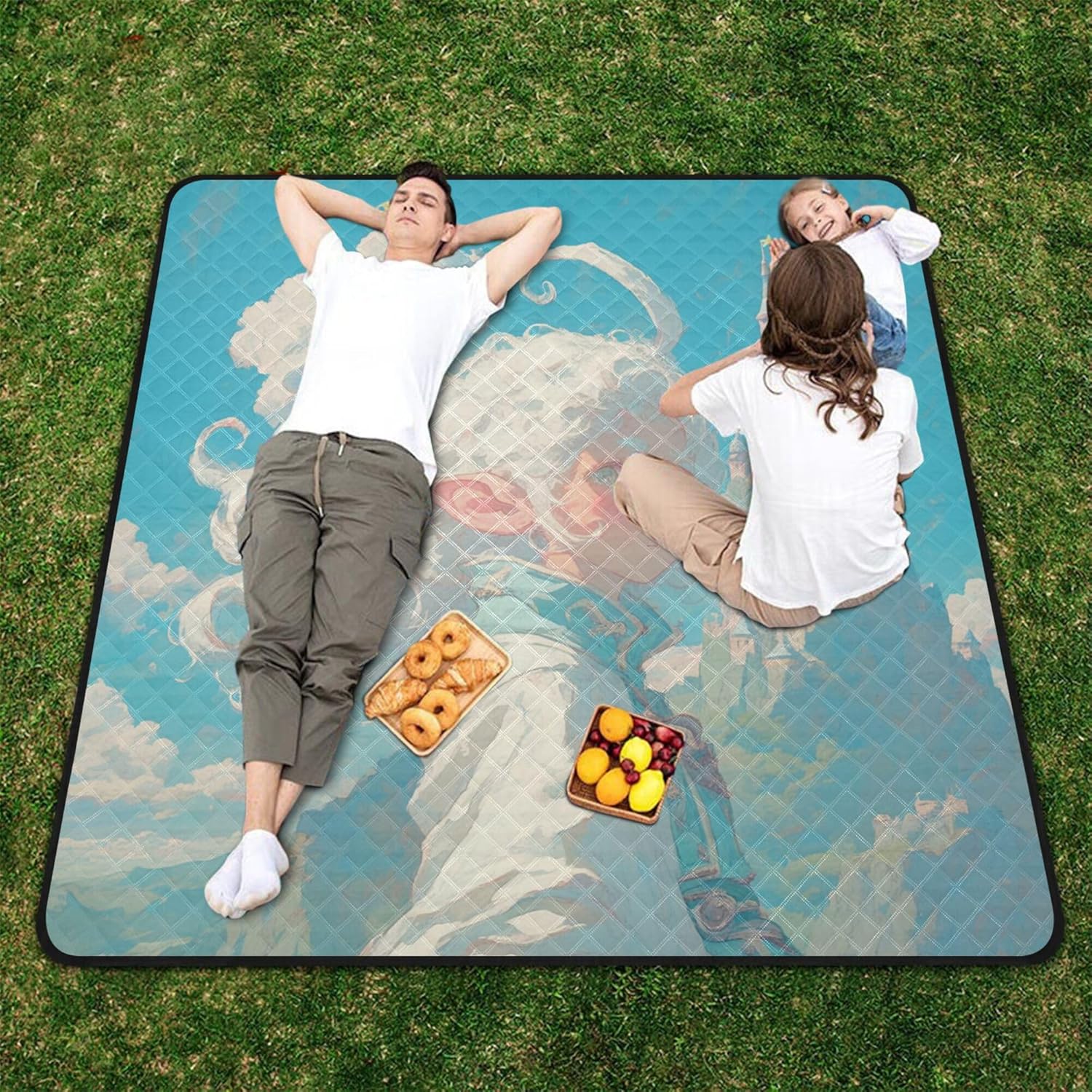 Blue and White Hair Boy Waterproof Picnic Table Water Resistant Outdoor Party Sand Resistant Beach Blanket for Grass Concert Blanket alfombra para Playa
