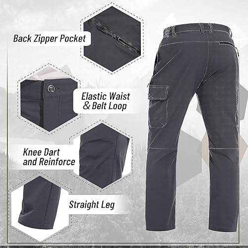 Miniatura 5 de TACVASEN Pantalones cargo para hombre, 5 bolsillos, resistentes al agua, ligeros, de secado rápido, elásticos, para senderismo, trabajo, viajes