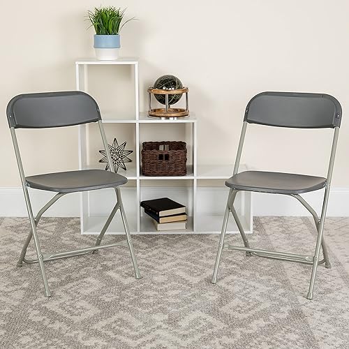Miniatura 2 de Flash Furniture Hercules Series - Silla plegable de plástico, color gris, paquete de 2, capacidad de peso de 650 libras, cómoda silla para eventos,