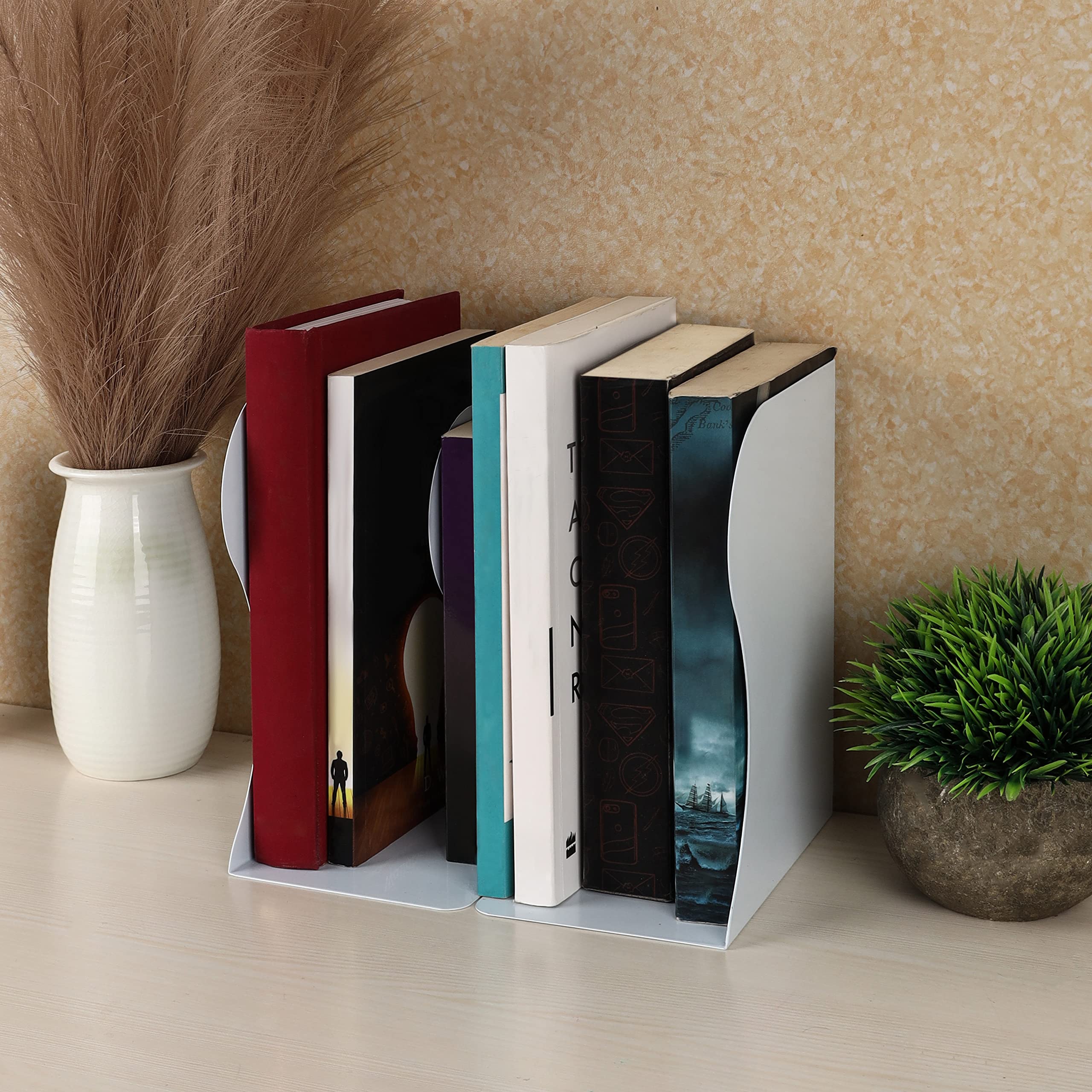 Paire De Serre-livres Réglables En Métal Blanc - Extensible De 10 à 41 Cm, Antidérapant - Pour étagères, Bureau, Bibliothèque - 11