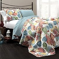 Vista 6 de Lush Decor Layla - Juego de edredón reversible de algodón tamaño Queen de 3 piezas, tamaño matrimonial/queen, amarillo y gris, juego de ropa de cama