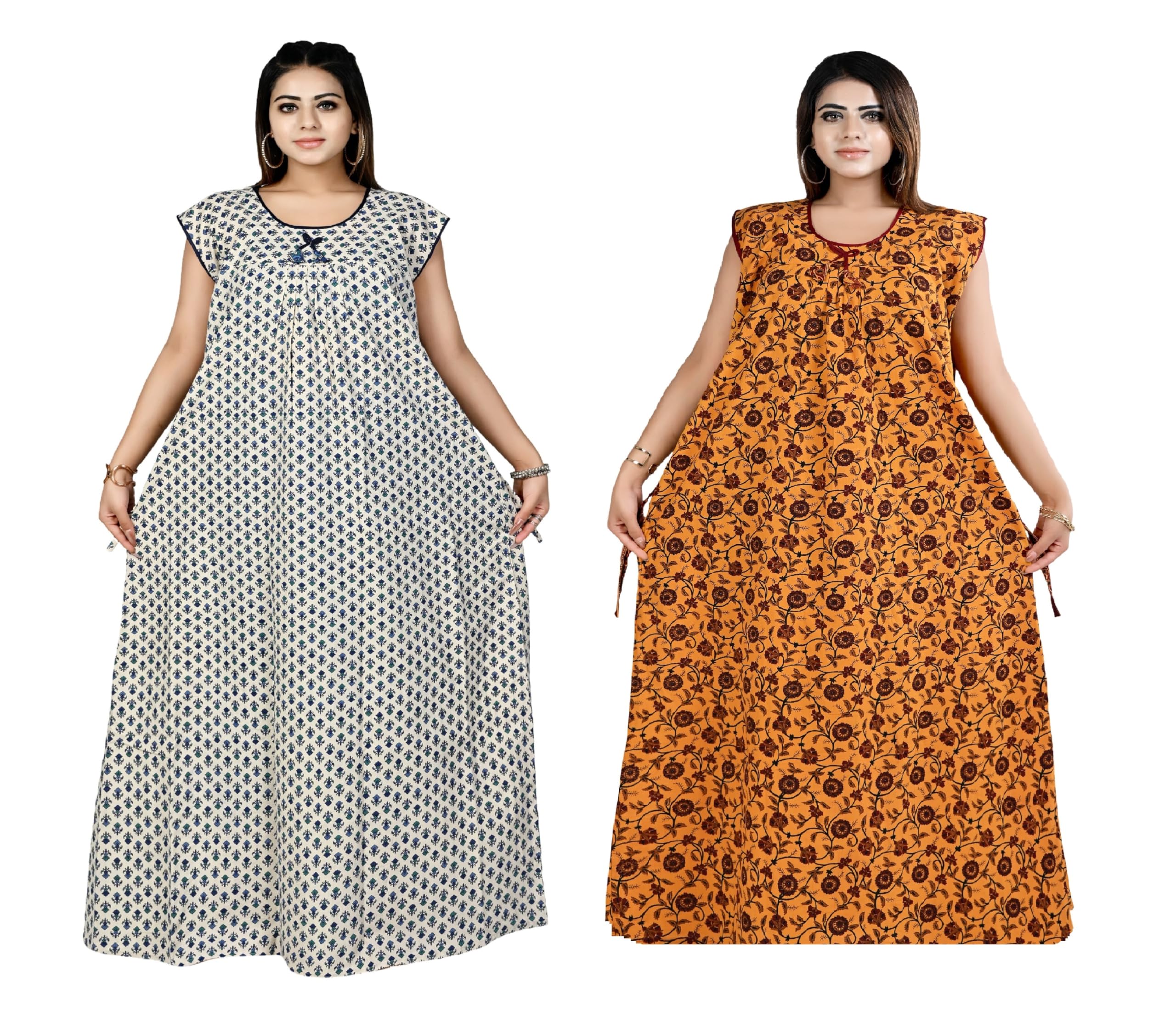 Women Pure Cotton Nighty Combo Pack | Full Length Floral Printed Cotton Nighty Maxi | Soft & Breathable Night Dress for Women Best for Summer-picture-23