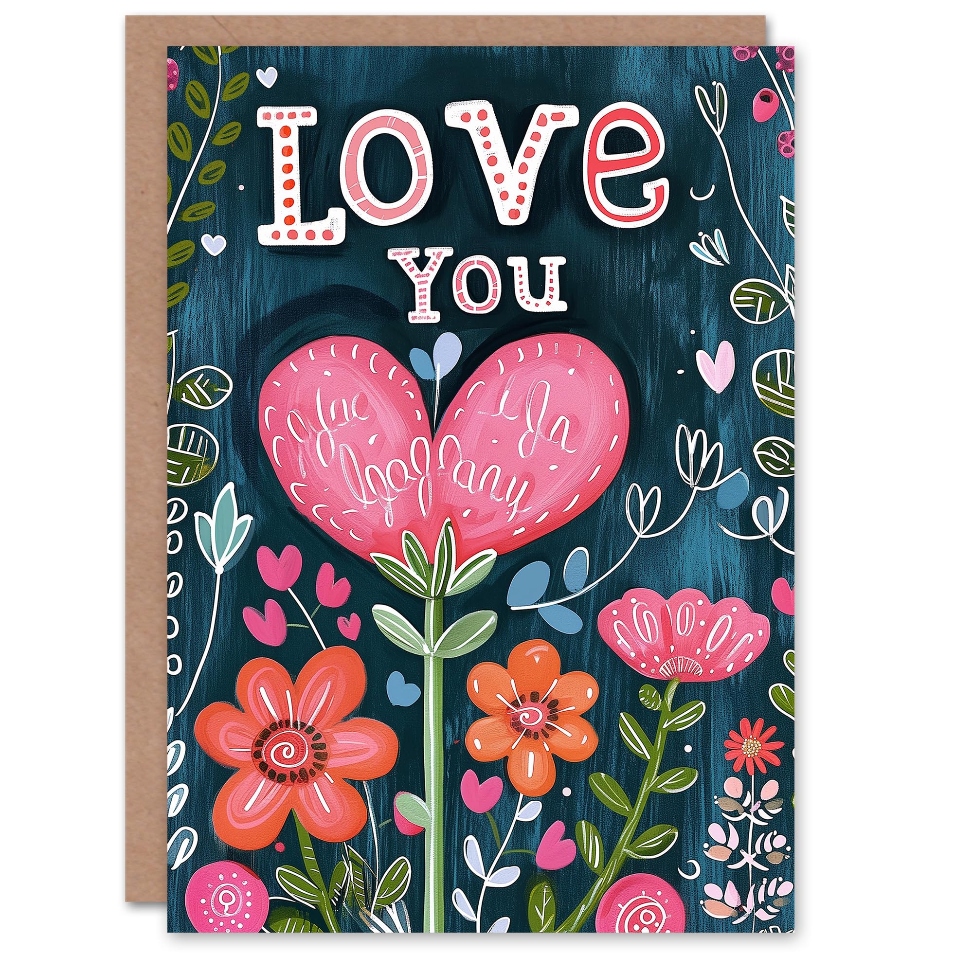 Artery8 Valentines Day Greeting Card Love You Heart Flowers Cute Sweet For Her Wife Partner