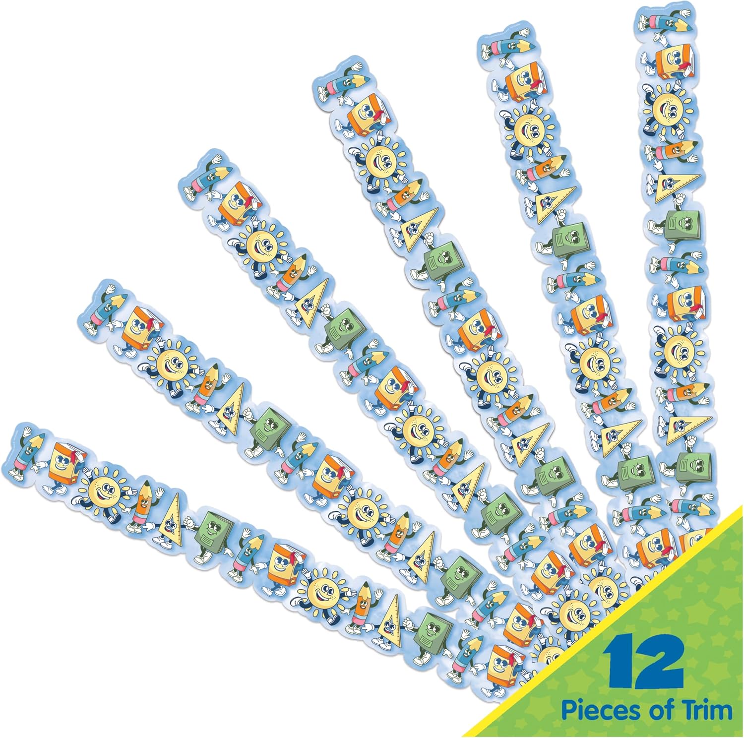 Eureka 846352 S'Cool Era Characters Extra Wide Decorative Classroom and Bulletin Board Trim for Teachers, 3.25" Wide with 37 Feet Total, Multicolor, 12 Strips