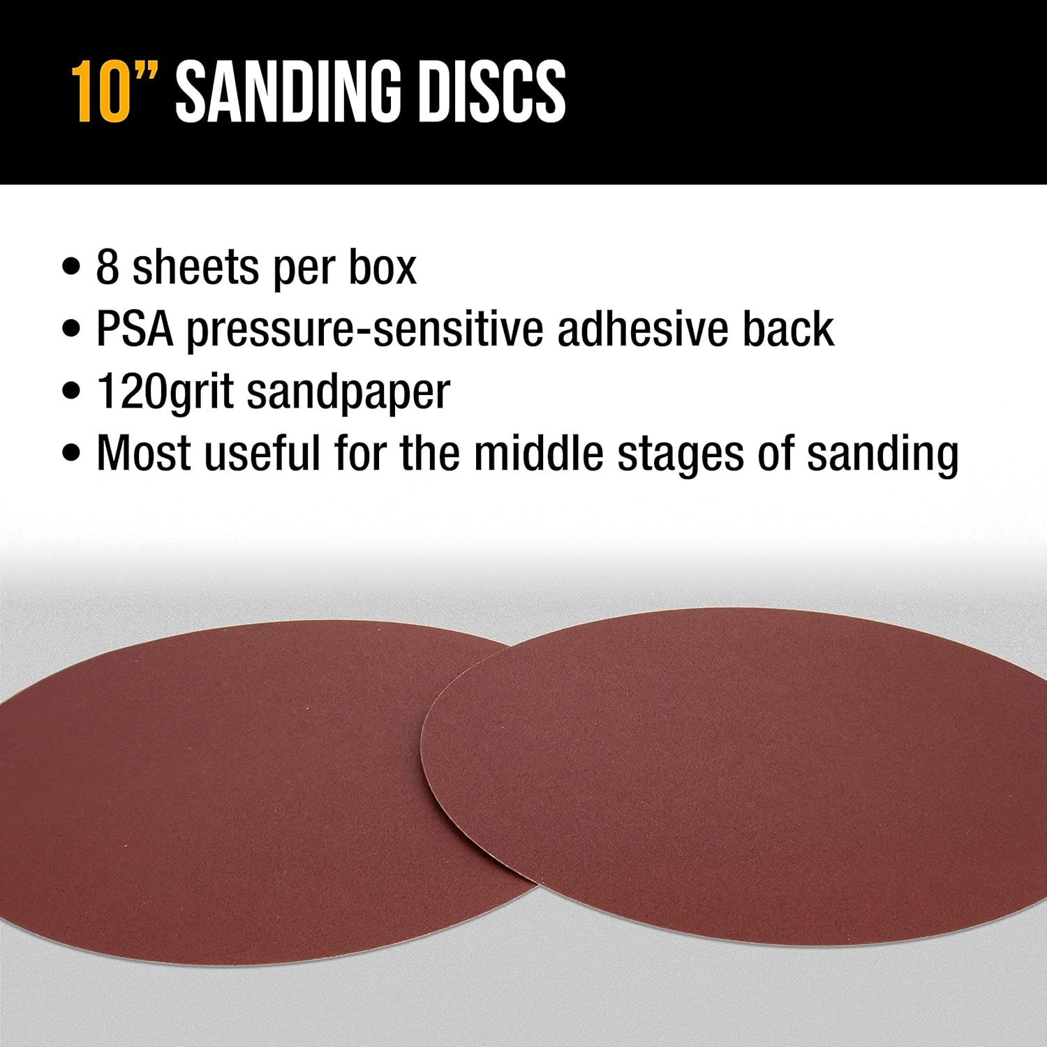 Dura-Gold Premium 10" Sanding Discs - 120 Grit (Box of 8) - Sandpaper Discs with PSA Self Adhesive Stickyback, Fast Cutting Aluminum Oxide Abrasive - Drywall, Floor, Woodworking, Automotive, Sander - - 