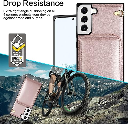 Miniatura 6 de JAKPAK Funda para Samsung Galaxy S22 Plus 5G, con cremallera, de cuero, con ranuras para tarjetas, funda protectora con cordón, compatible con