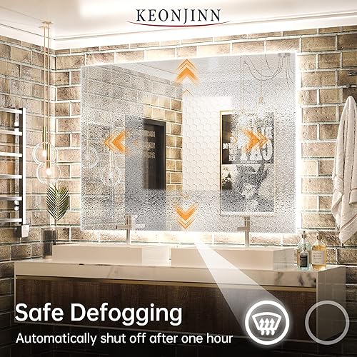 Miniatura 3 de Keonjinn - Espejo retroiluminado de 48 x 36 pulgadas, espejo retroiluminado con luces LED para el baño, espejo de tocador antiempañante, para amurar