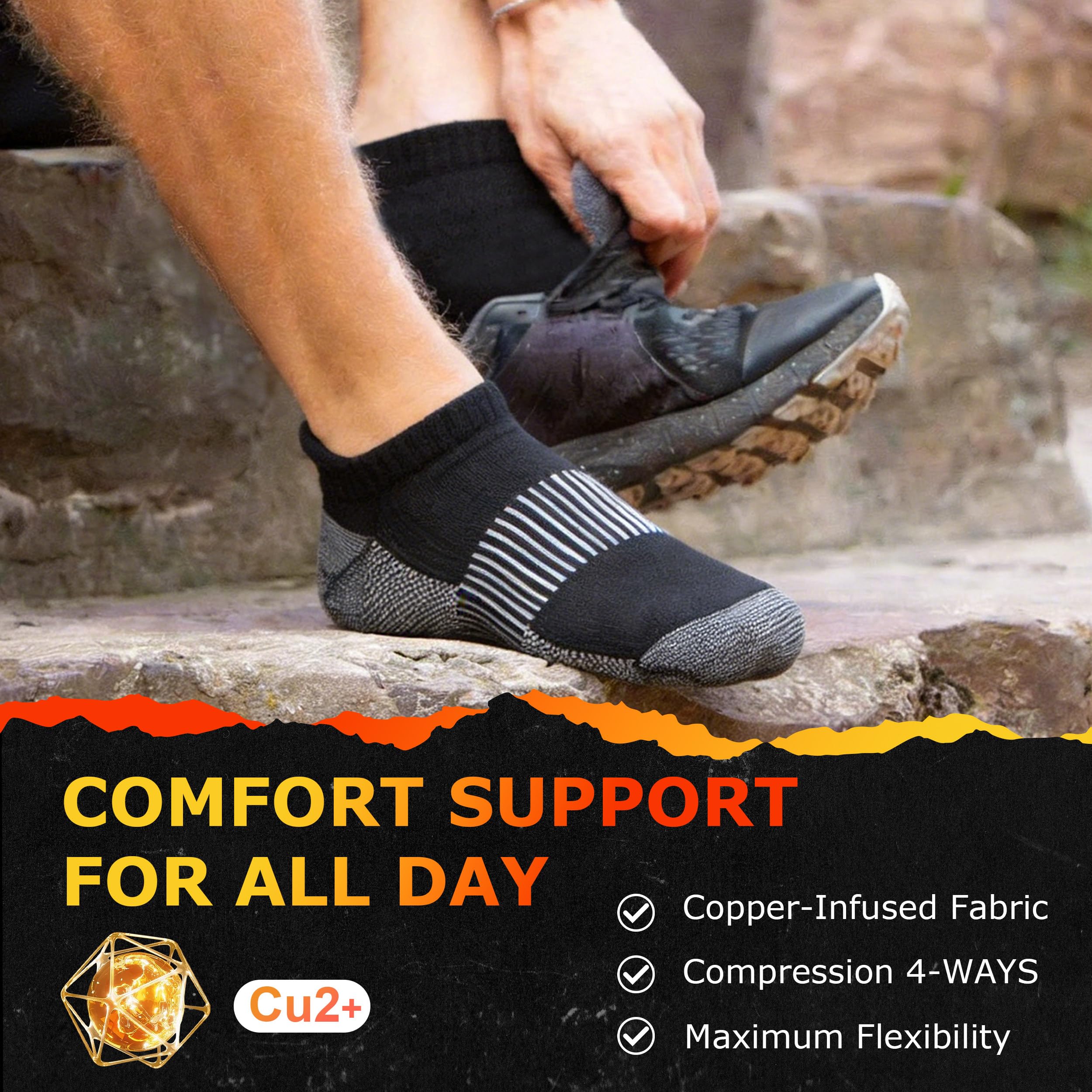 Dsource Uni Kupfersocken, gepolsterte Sohle, Fußgewölbeunterstützung, athletische Knöchelsocken, Radfahren, Basketball, Laufsocken, 3 No-Show, Schwarz und Weiß, Large-X-Large