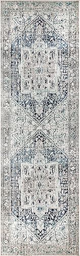 Miniatura 5 de nuLOOM Harriet - Alfombra vintage de medallón, 6 pies 7 pulgadas x 9 pies 4 pulgadas, azul oscuro