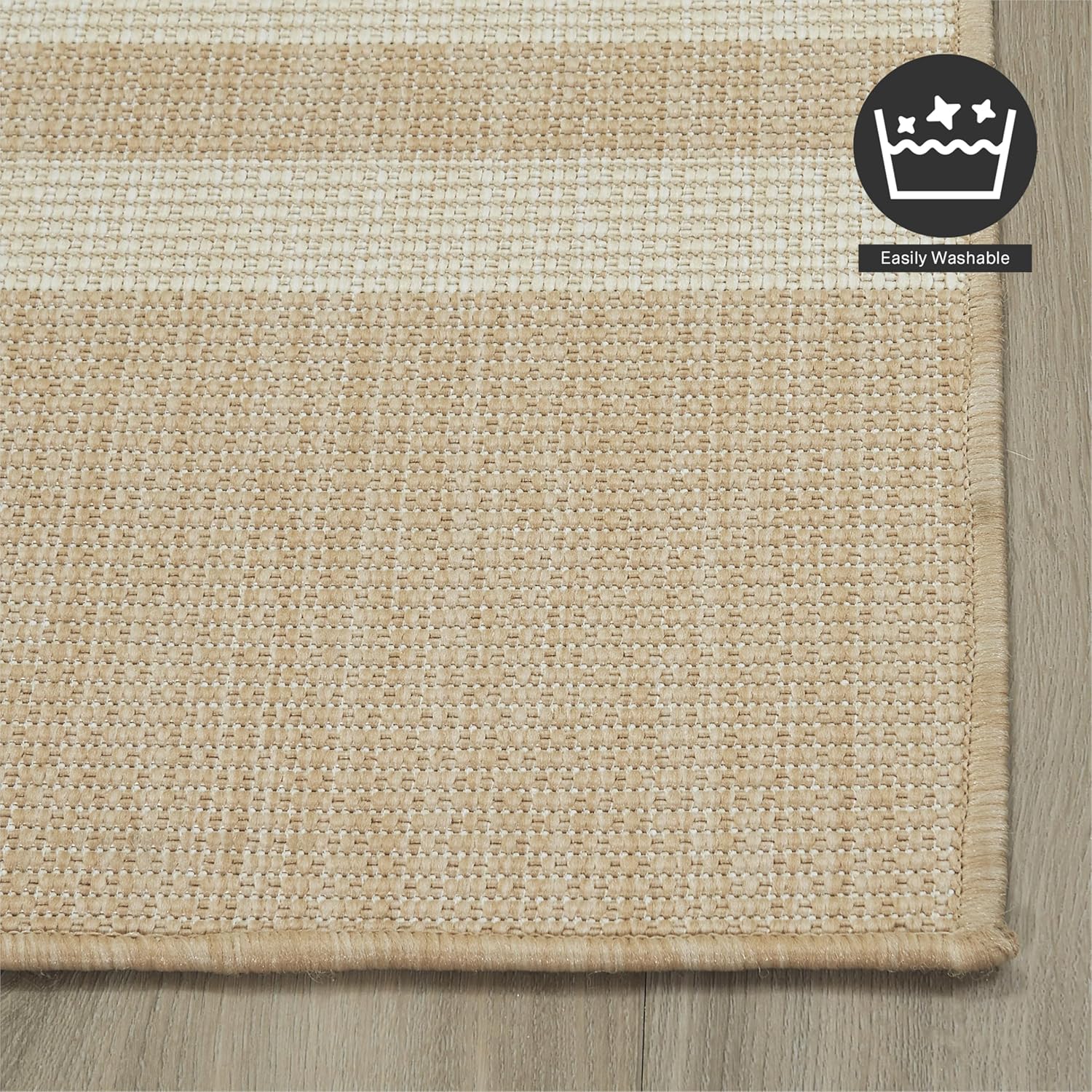 FH Home Flat Woven Outdoor Rug - Waterproof, Easy to Clean, Stain Resistant - Premium Polypropylene Yarn - Modern Geometric Kilim - Patio, Deck, Porch, Balcony - Mesa - Beige - 2ft 7in x 4ft 11in