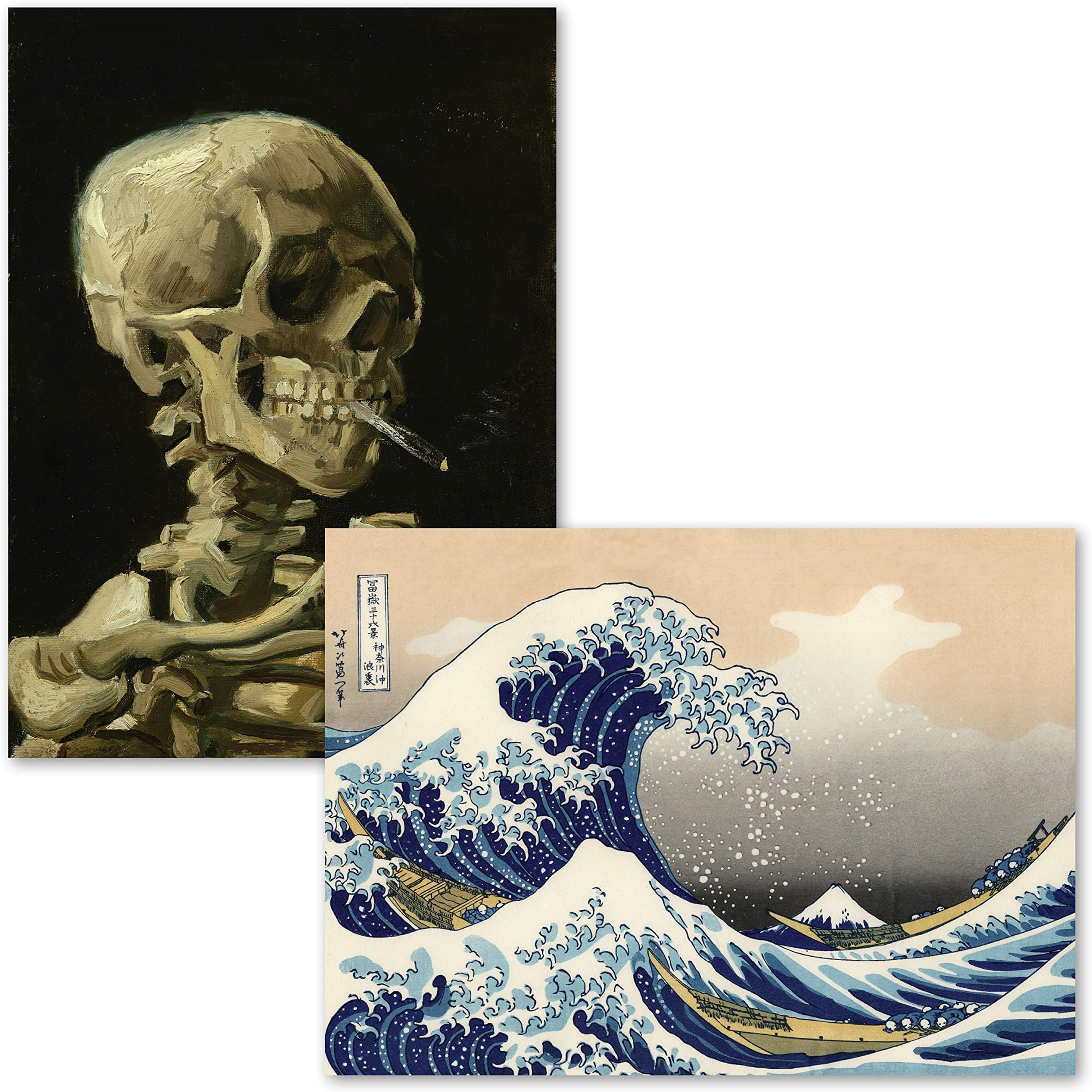 Palace Learning 2 Pack - Skeleton by Vincent Van Gogh & The Great Wave Off Kanagawa by Katsushika Hokusai - Fine Art Poster Prints 18" x 24"