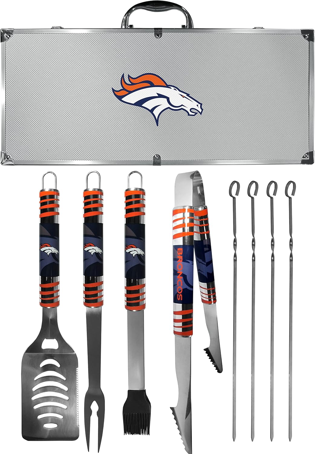 NFL Siskiyou Sports Fan Shop Denver Broncos Steel Tailgater BBQ Set w/Case 8 piece Gray