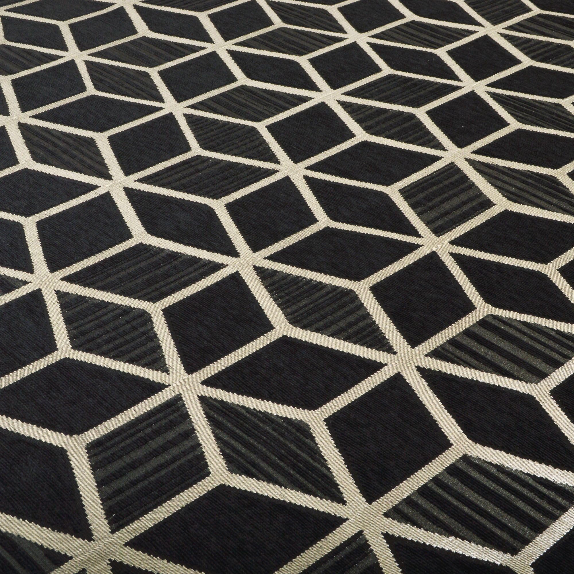 Redbrick Mill Fabrics Flame Retardant Modern Triangular Cube 3D Geometric Pattern Design Chenille Fabric by The Metre for Upholstery and Curtains, Black Gold Shiny (Per Metre) โ image 1