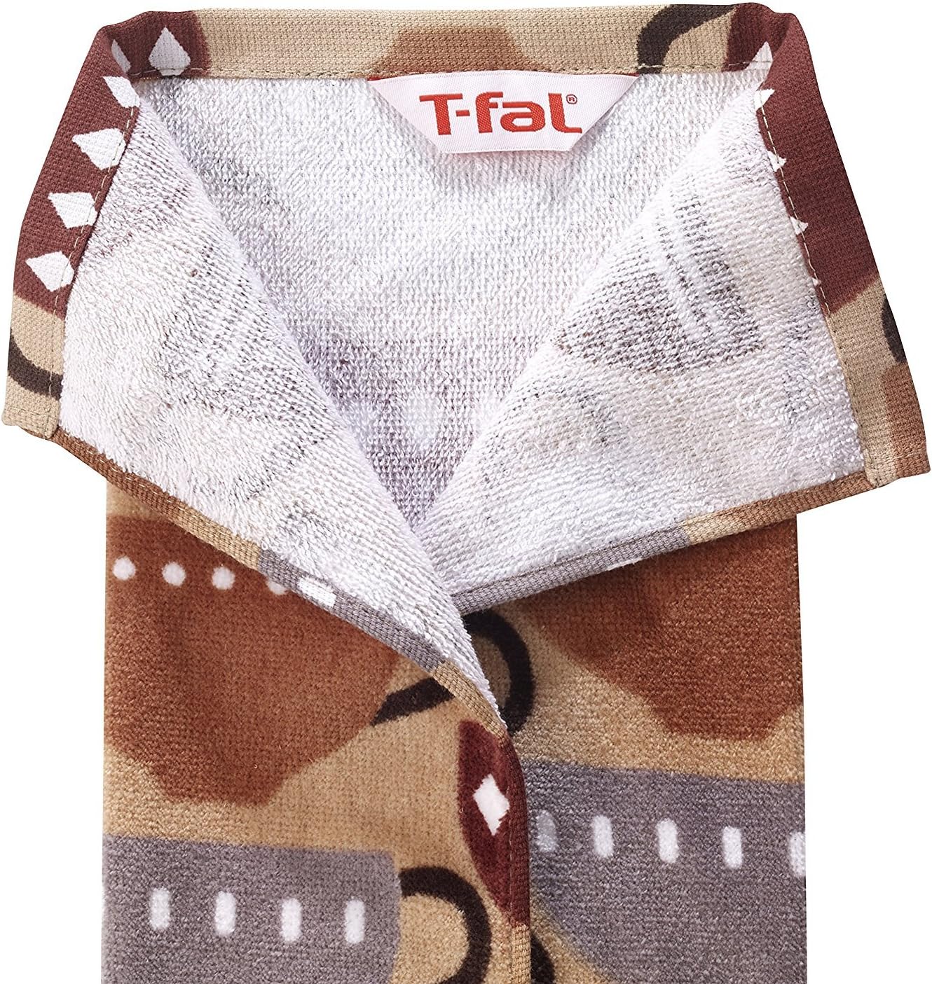 T-Fal Fiber Reactive Print Kitchen Towels: Highly Absorbent, Super Soft - 100% Cotton, 16"x28" Dish Towels for Cleaning & Drying Dishes, Pans, Glassware, or Countertops, 2-Pack, Coffee image 4