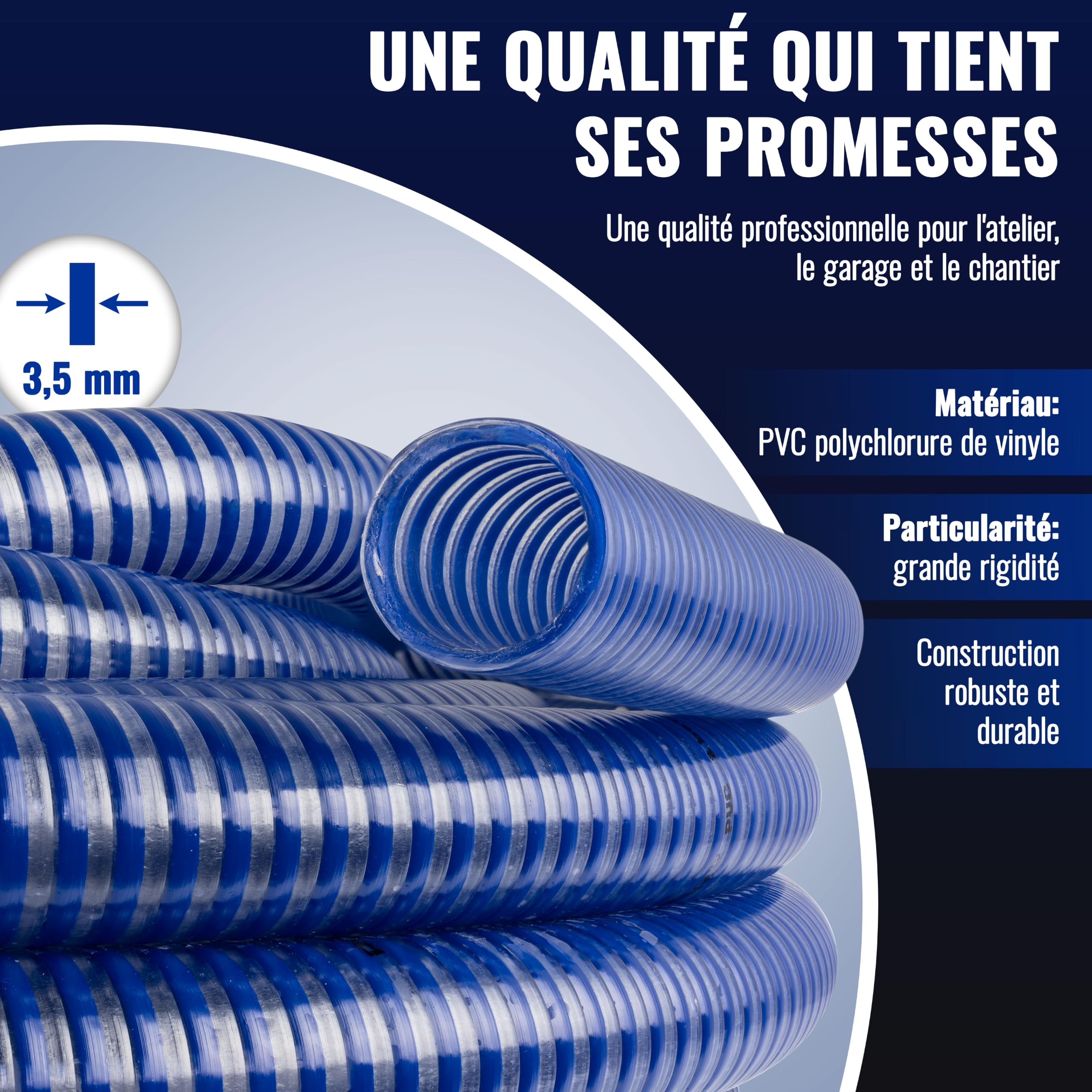 Poppstar PVC Tuyau d’Aspiration 1 pouce Tuyau Spiralé (20m tuyau d'eau avec diamètre intérieur 25mm / extérieur 32mm, 8 bar) Résistant aux UV, au Vide et à la Pression