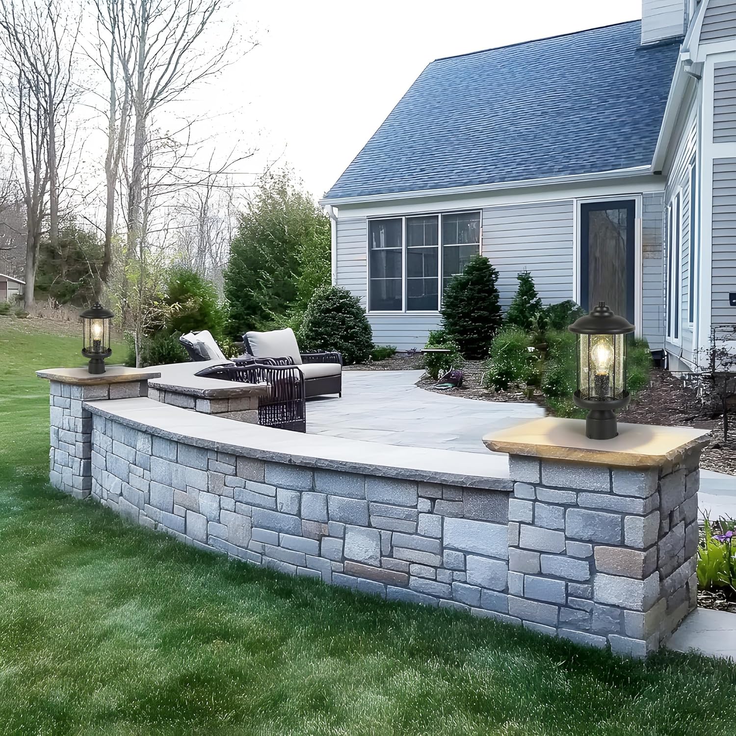 Outdoor Lamp Post Light, Modern Black Pole Lights with Seeded Glass Farmhouse Cylinder Outdoor Post Light Fixtures for Garden, Pathway, Yard