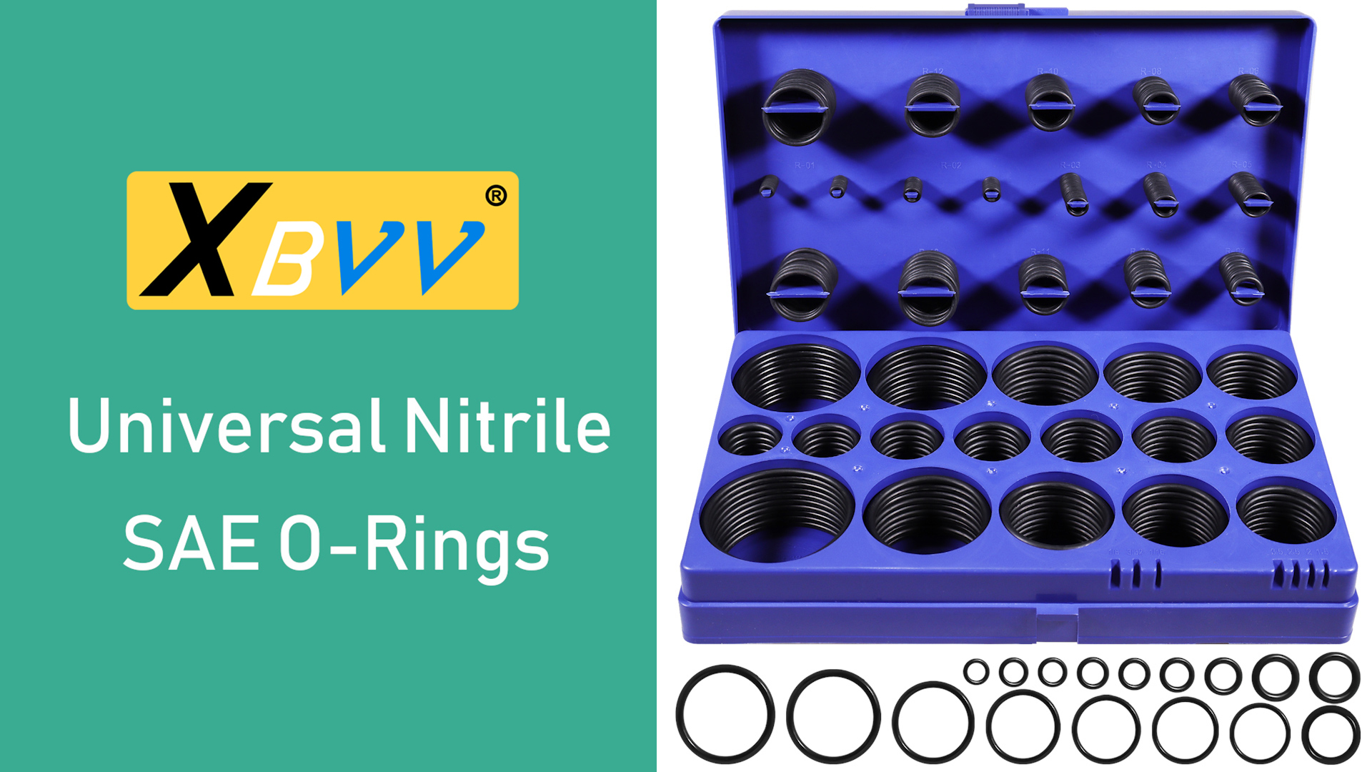 Image of XBVV 407 Pcs Universal SAE O Ring Assortment Kit,32 Inch Sizes Standard Nitrile Rubber O'ring Set for Automotive Hydraulic Faucet Professional Plumbing Pressure Washer Air or Gas Sealing Repair