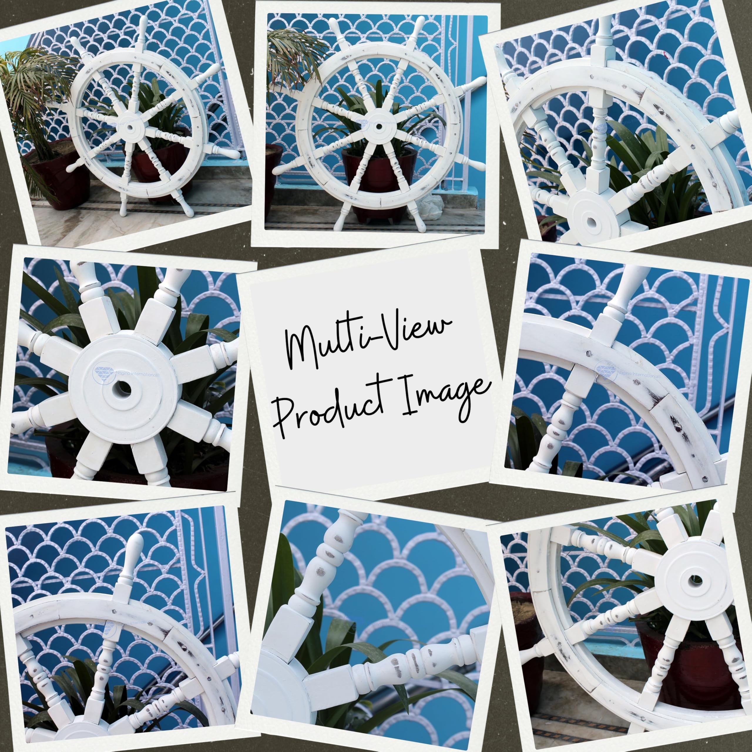 Nagina International Roue de bateau nautique en bois fabriqué à la main - Décoration murale pour la maison (24 pouces, blanc antique)