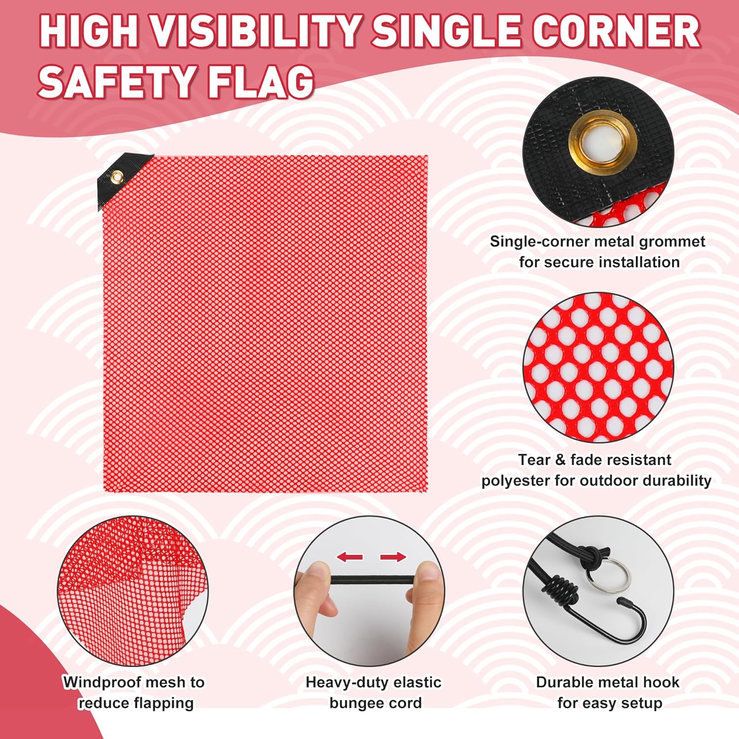 Starry 18.5x18inch Safety Flags for Trucks Mesh Construction Bright Red Flag for Truck Loads with Bungee Cords Durable Warning Oversize Load Signs for Trucks Trailer Car 12Pack