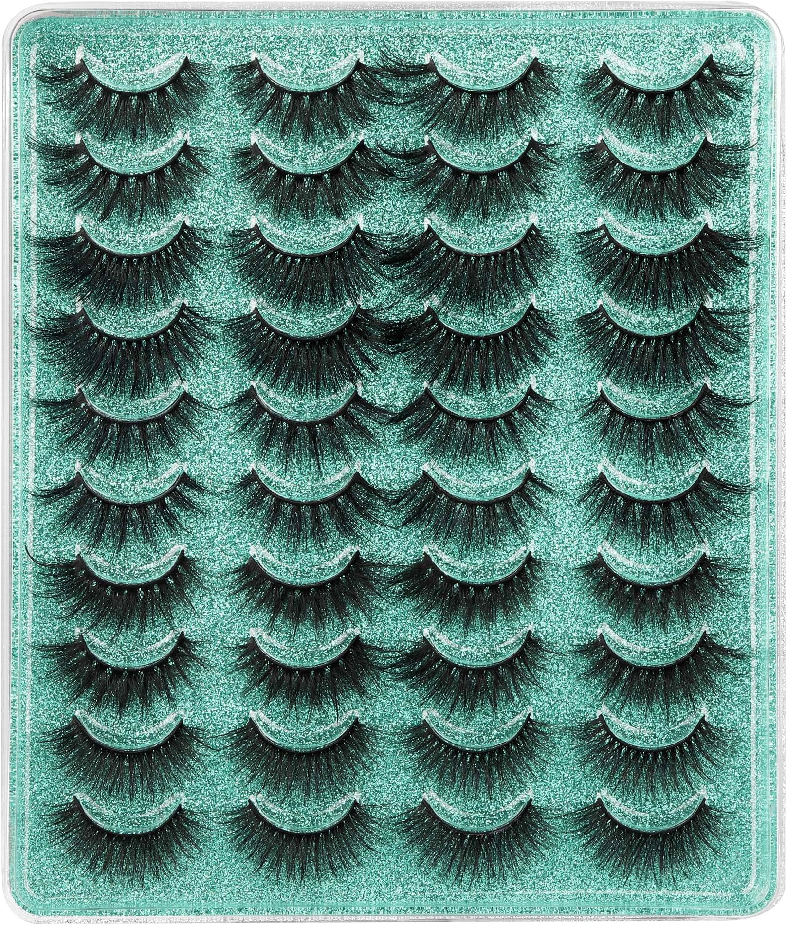 20 Pairs False Eyelashes 3D Faux Mink Lashes Natural Look Wispy Fake Eyelashes 16-20MM Fluffy Volume Long Thick Lashes (Blue)