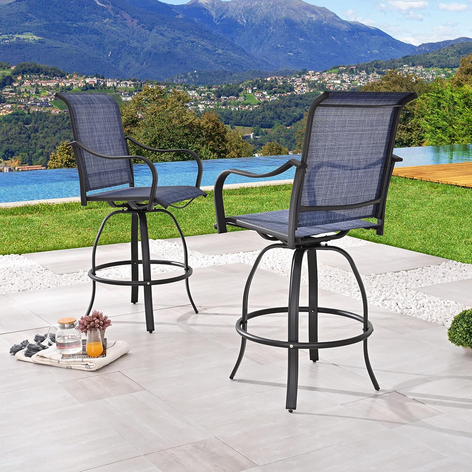 Outdoor Swivel Bar Stools Patio High Bistro Stool Height Chairs All Weather Furniture Bar Dining Chair,Set of 2