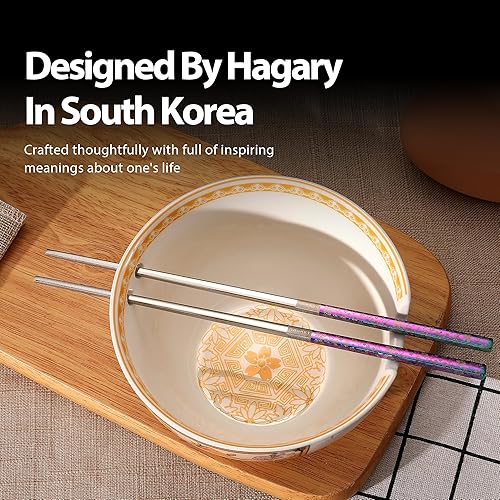 Miniatura 7 de Hagary Cuenco de ramen de flor de cerezo con palillos, cuenco de cerámica de acero inoxidable, palillos de estilo japonés, cuencos de sopa de fideos