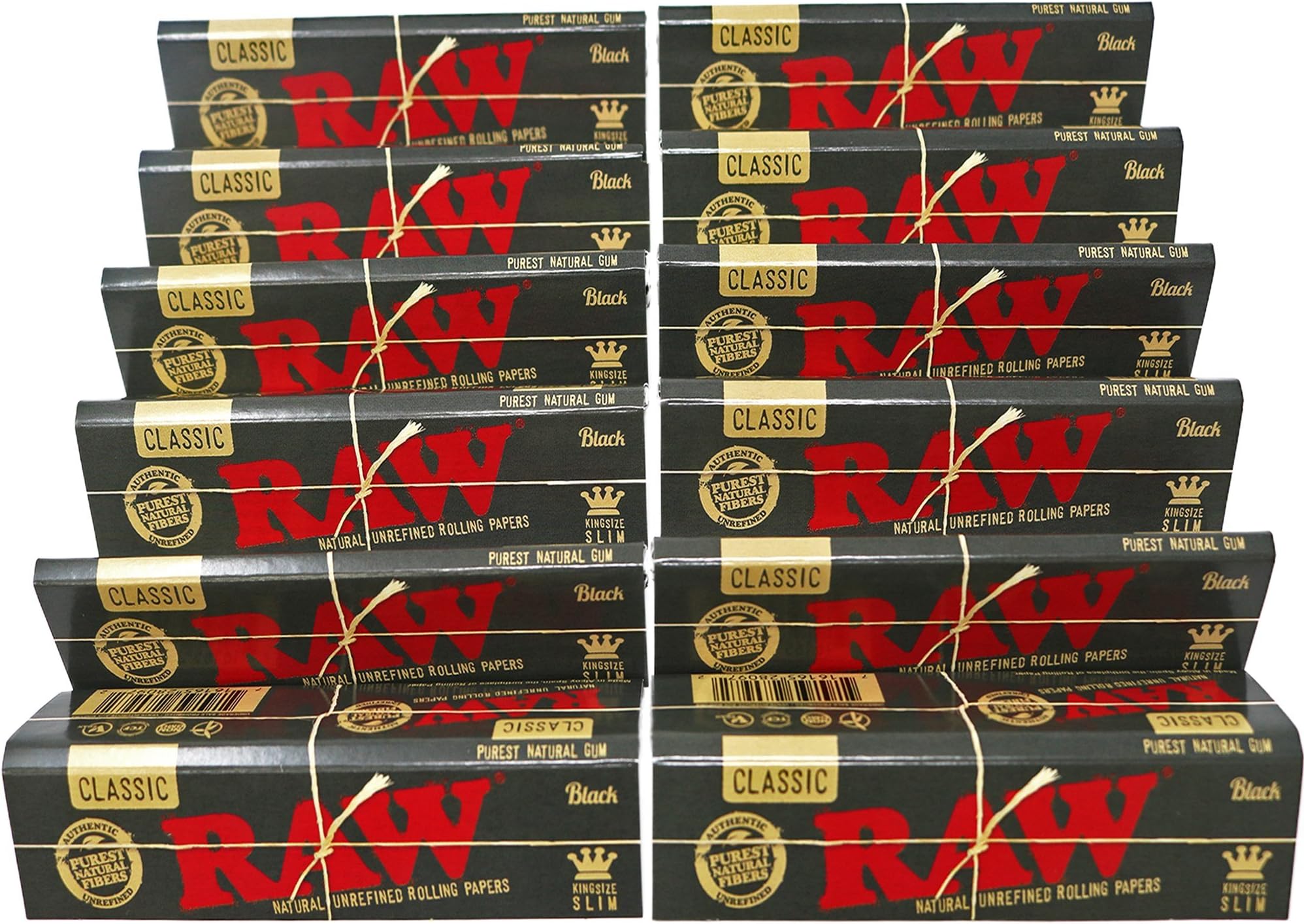 Classic Black King Size Slim Natural Unrefined Ultra Thin 110mm Rolling Papers (12 Packs)