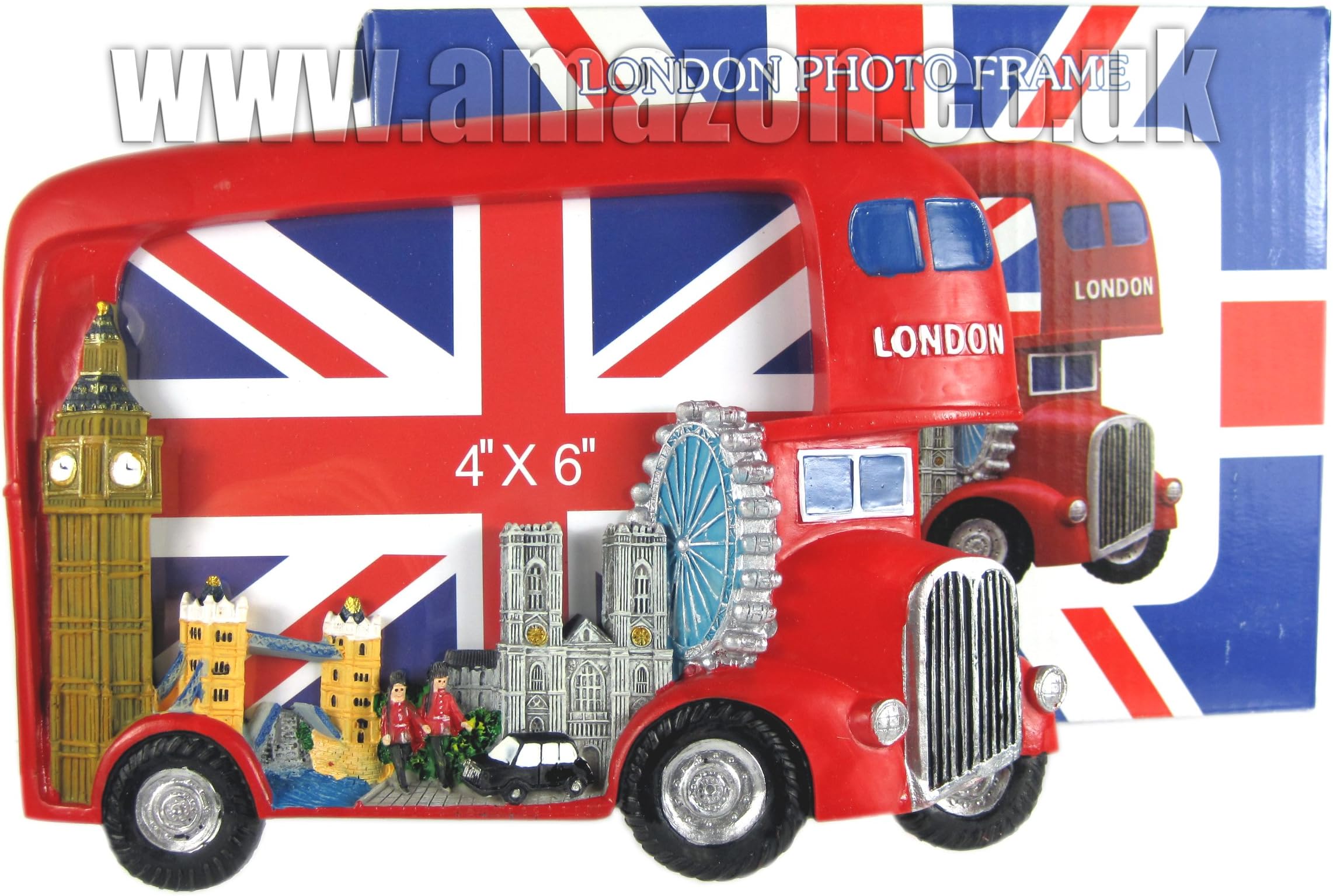 Photo Frames - London Big Red Bus and Skyline Hand Painted Picture -1240