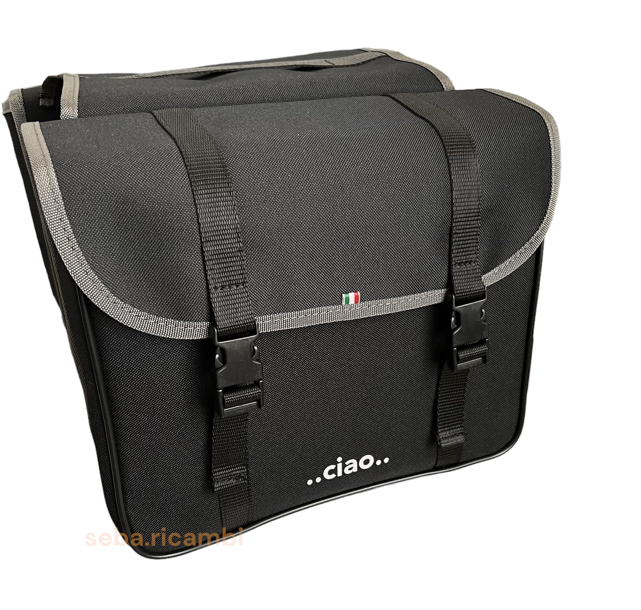 seba.ricambi Coppia Borse Laterali per Piaggio Ciao, Tela Nera, Rigide, 30 cm Lunghezza, 25 cm Altezza, Made in Italy