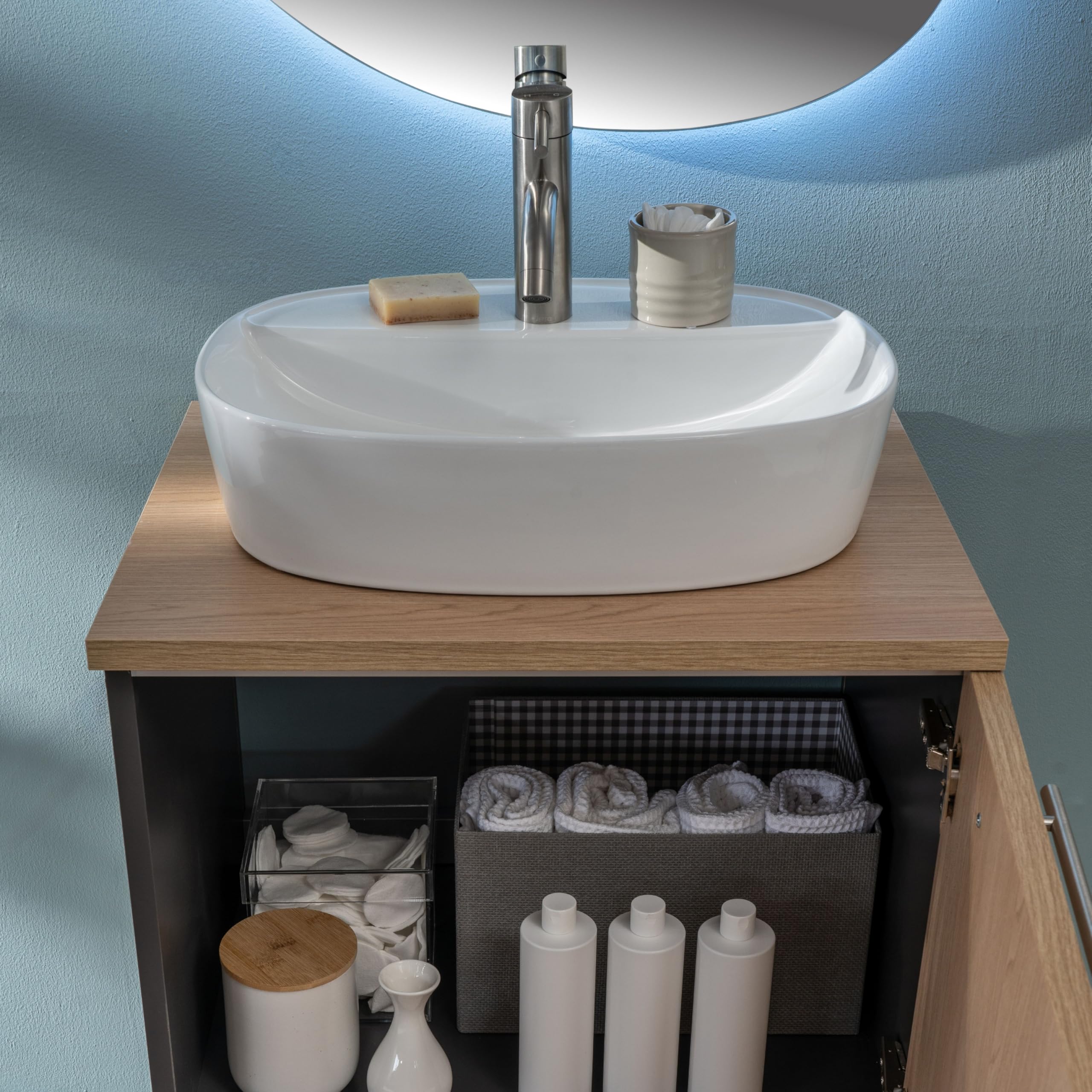 NORBE | Lavabo da appoggio in Ceramica | Lavandino in appoggio | Lavandino Ovale | Finitura Bianco Lucido | (Bianco, 50 Cm)