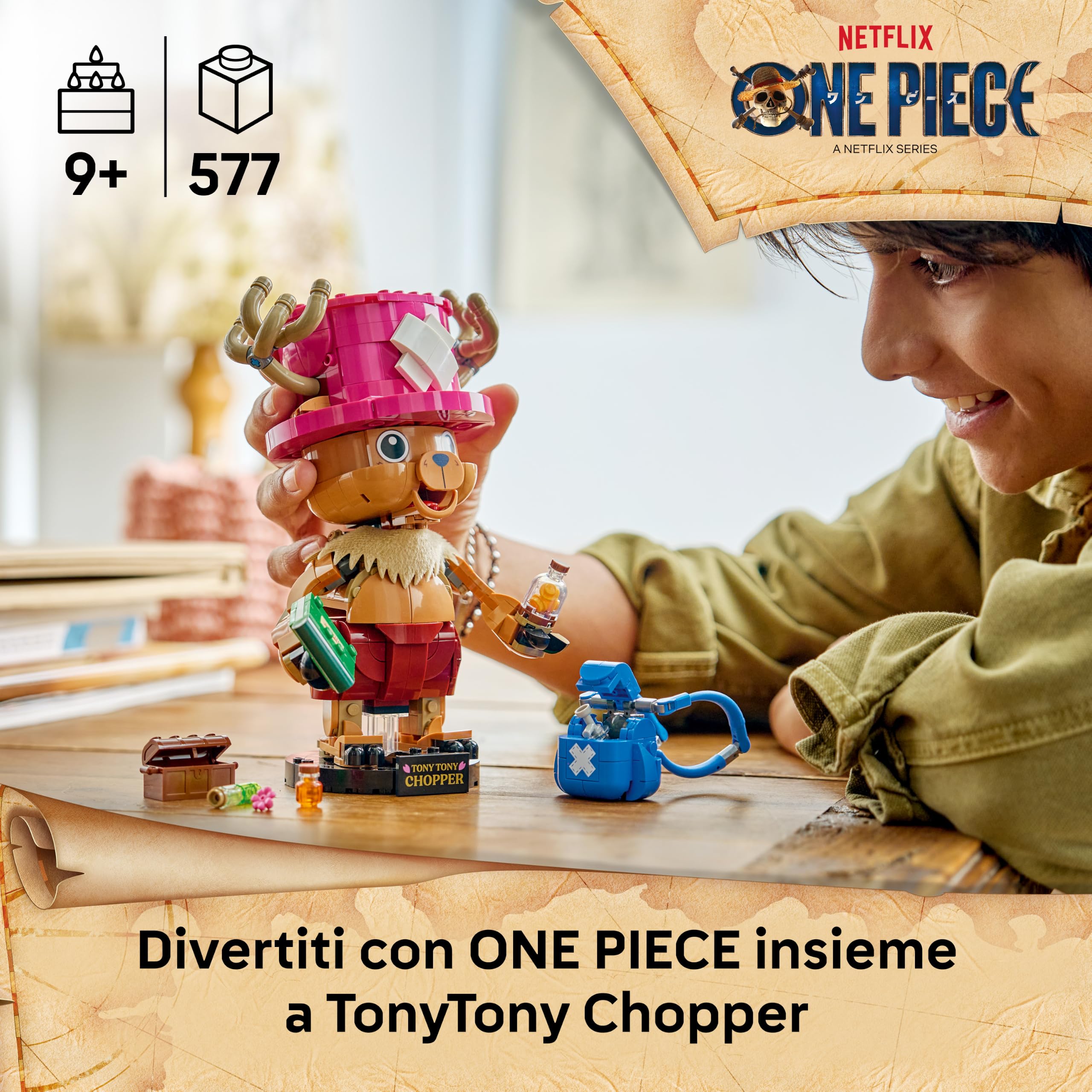 LEGO ONE PIECE TonyTony Chopper - Action Figure Giocattolo da Collezione con Accessori come Rumble Ball - Decorazione da Scrivania o Camera da Letto - Regalo per Bambini e Bambine da 9 Anni - 75643