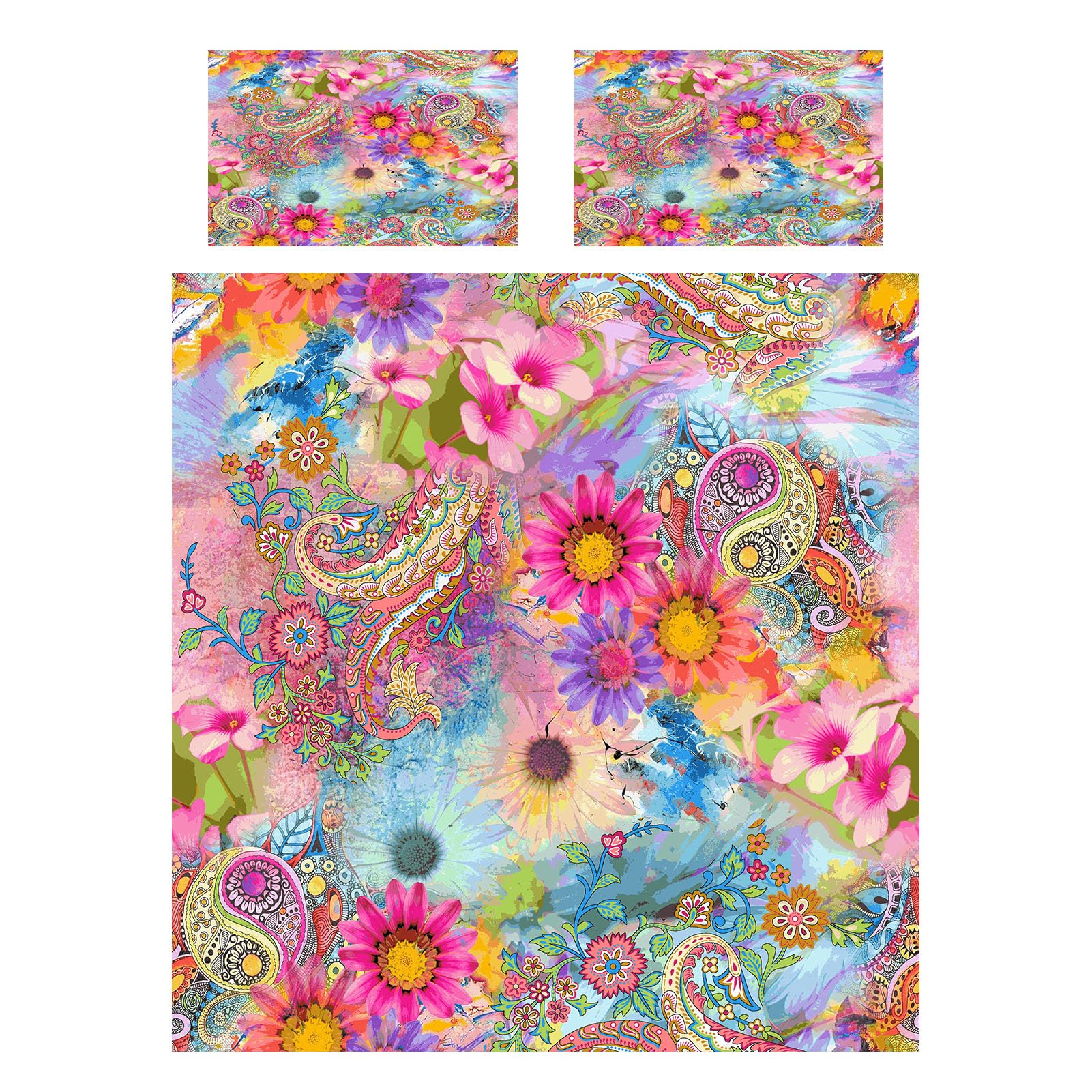 ANHOPE Boho Paisley Duvet Cover Set Soft Lightweight Microfibre Quilt Cover with 2 Pillowcase Watercolor Bohemian Flower Print Pattern 3 Pcs Bedding Set including Zipper Closure Single 135 x 200 cm - Image 2