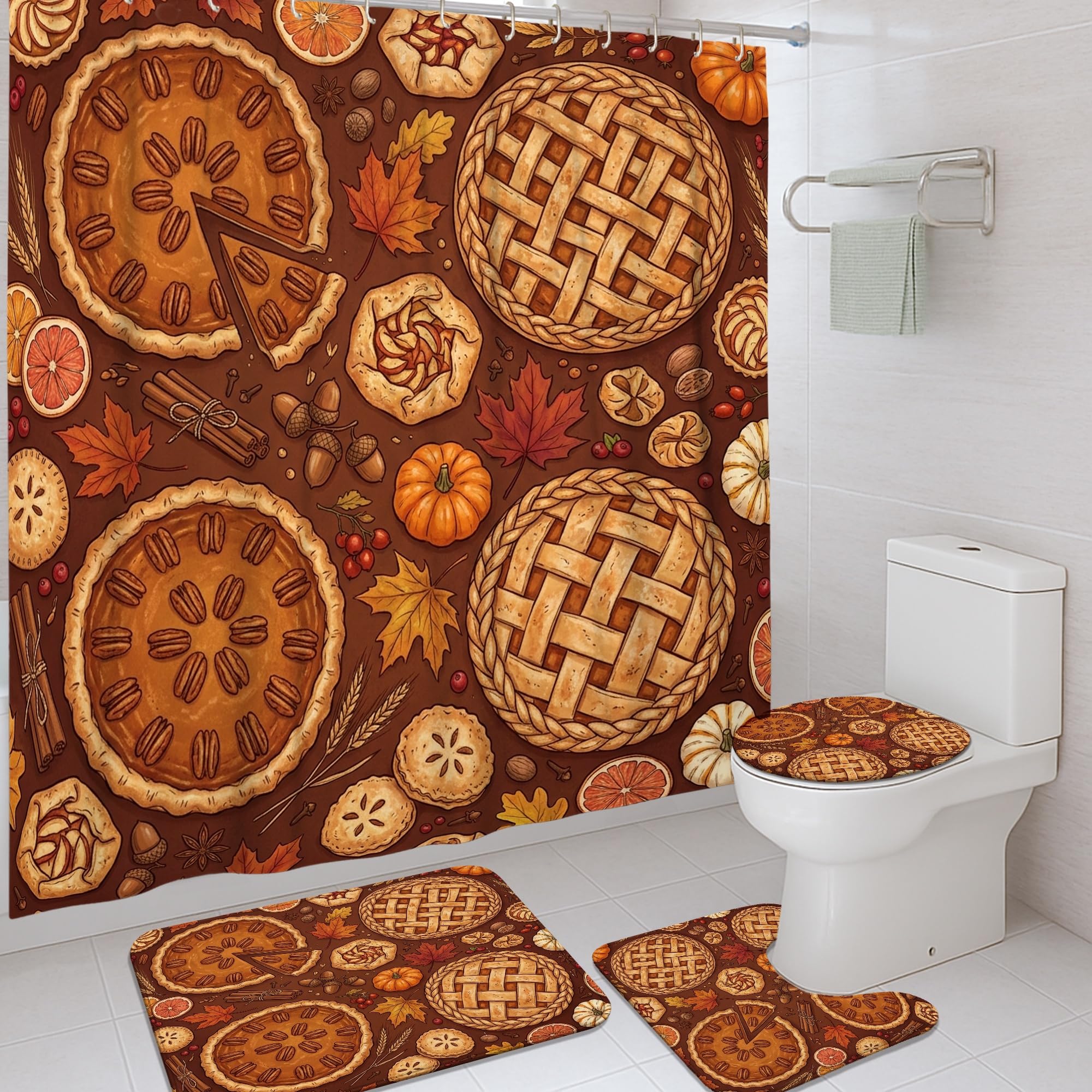 Rideau de douche haut de gamme en polyester marron lavable avec tapis épais