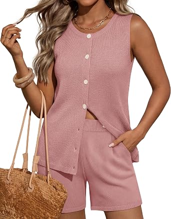 ZESICA Womens Summer Sweater Short Sets Casual Two Piece Outfits