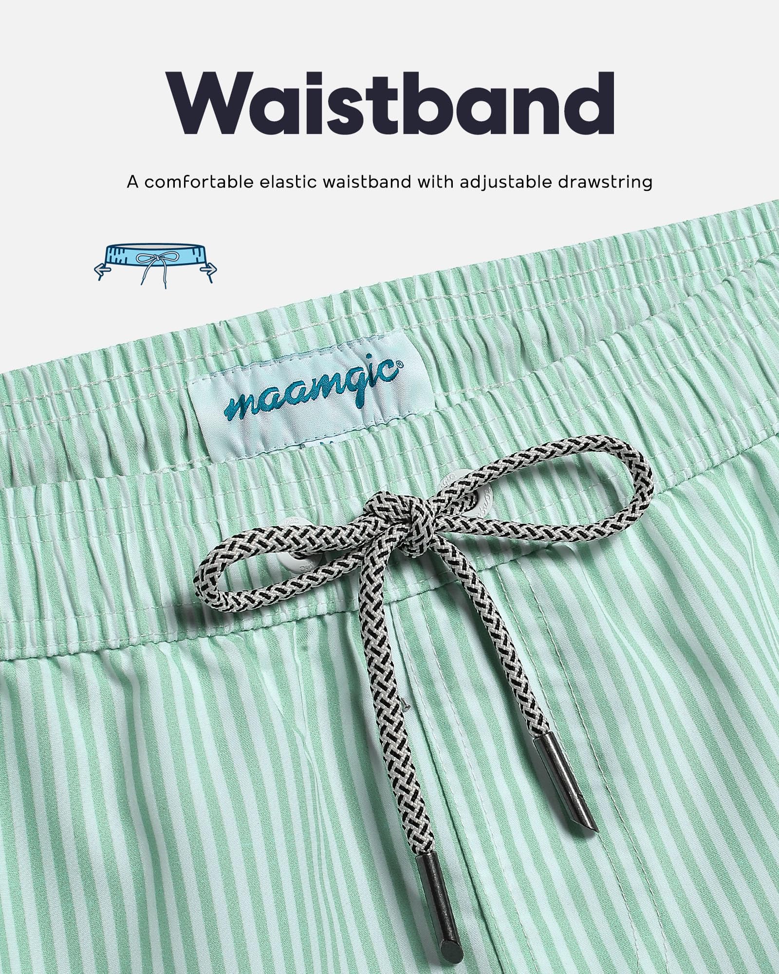 maamgic Herren-Badehose, schnelltrocknend, mit Netzfutter, lustige Bademode, Badeanzug, 17,8 cm, Grüne Streifen, M